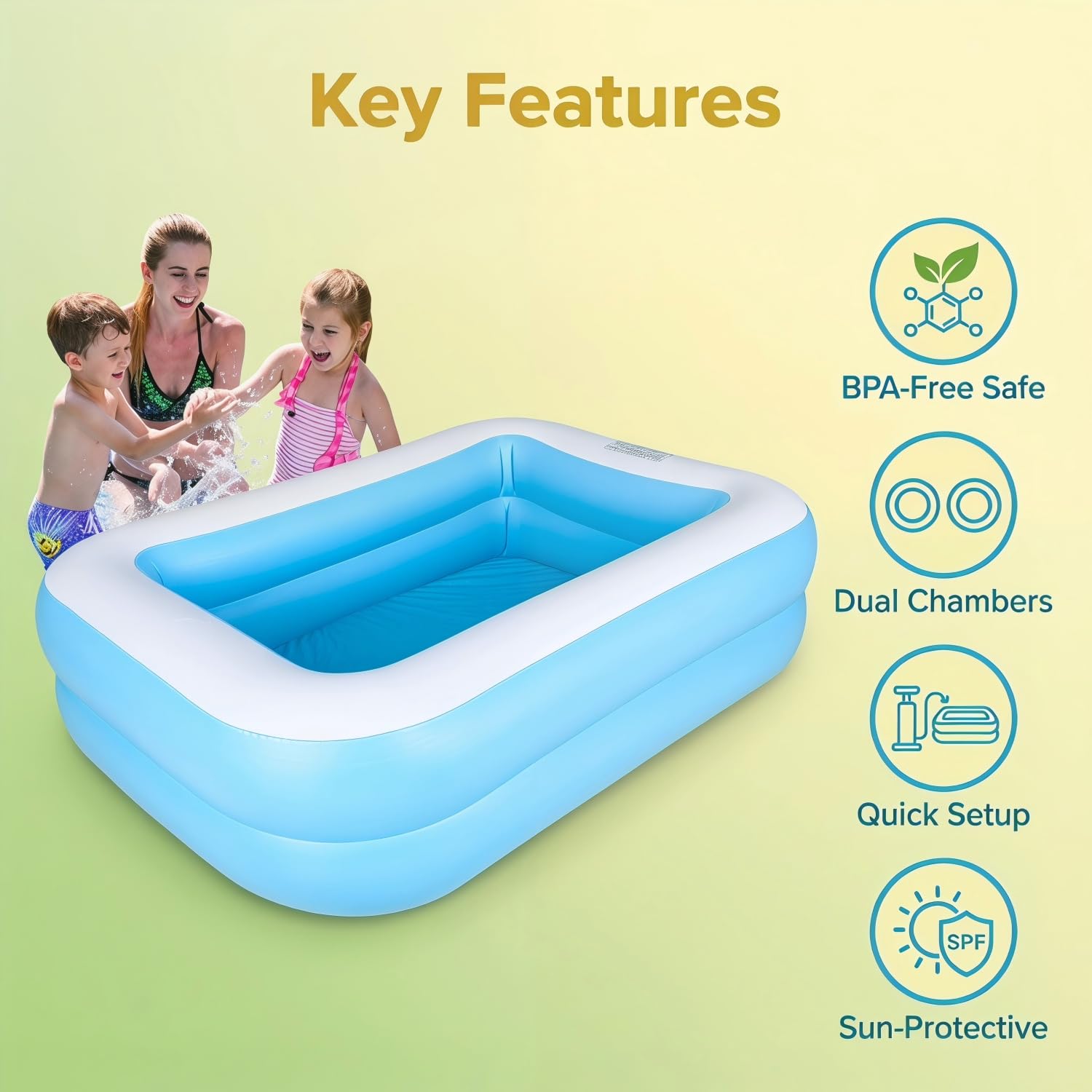 Inflatable Kiddie Pool, 128x85x45cm (50x33x18in) ,Thickened PVC Kids Blow Up Swimming Pool for Babies Toddlers, Wading Pool Indoor Outdoor Garden