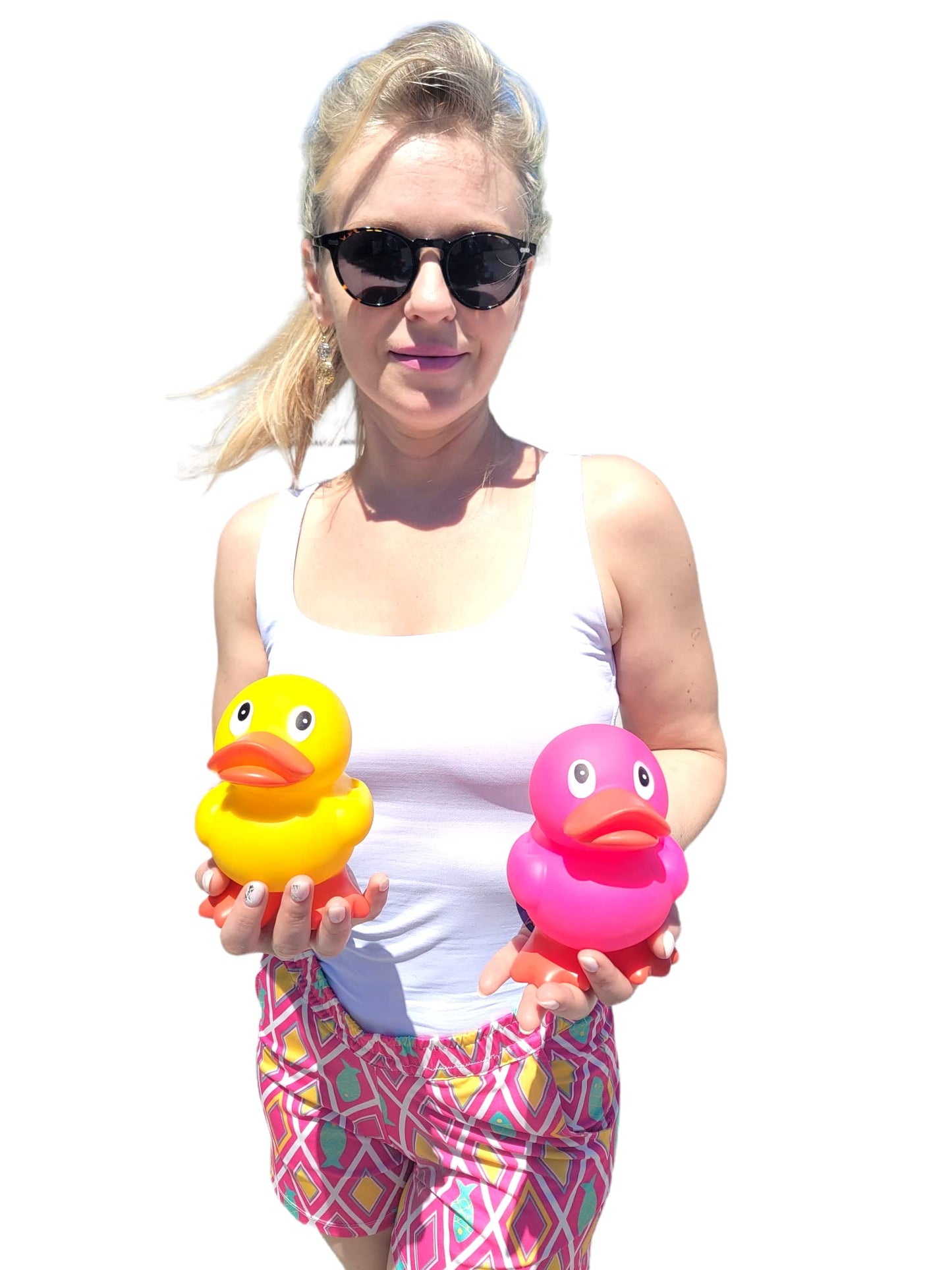 Large 5.5" Tall Rubber Duckies (Pink Duck) Colorful Ducks Great for Dash Display and Bath Play