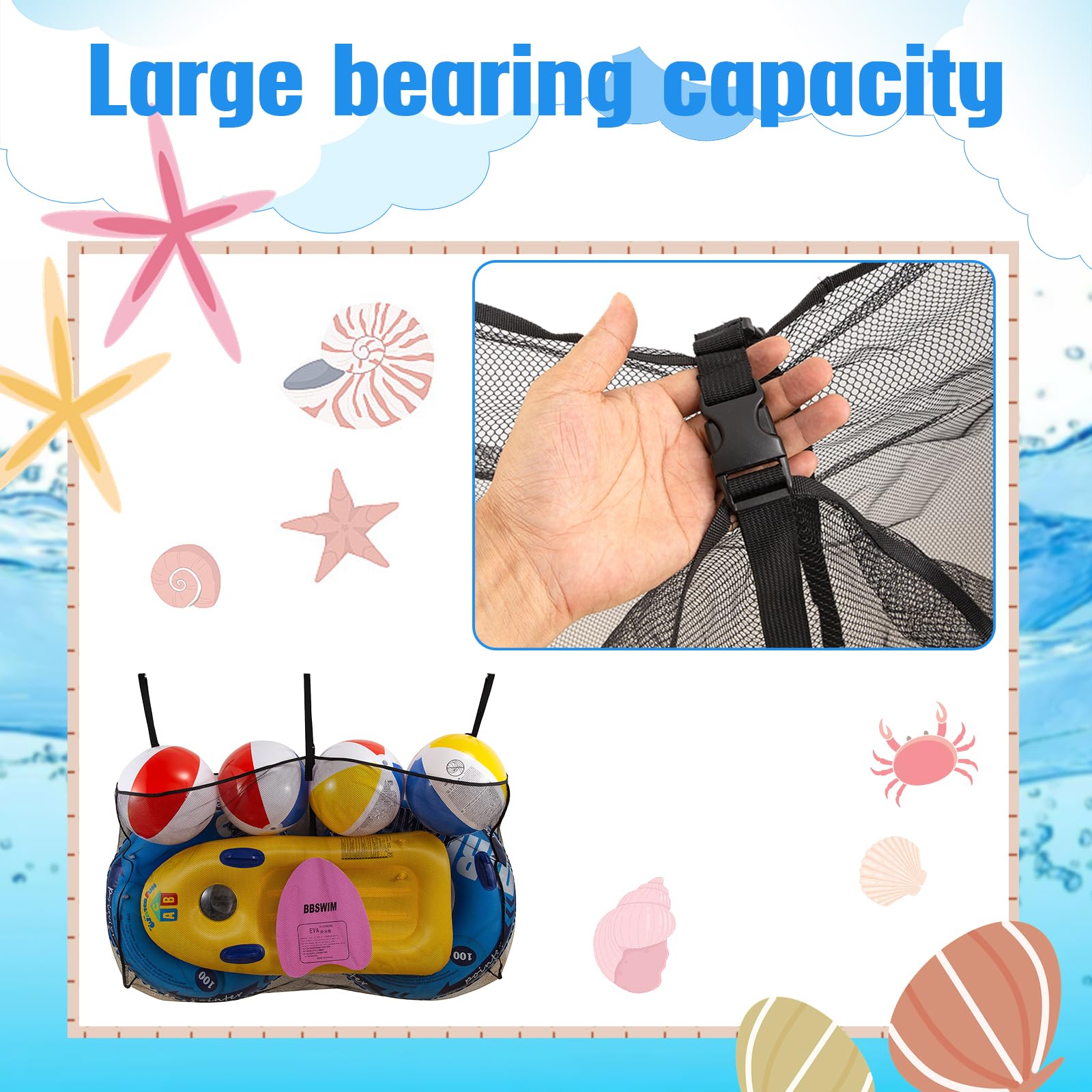 Pool Float Storage Bag,Adjustable Pool Toy Storage Organizer Hanging Mesh Bag for Rafts,Balls,Floats,Noodle,Inflatable Toys,Large Pool Toy Storage Net