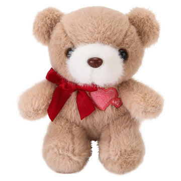 ABEARCAR 4.7 Inchs Teddy Bear Stuffed Animal with Heart,Bow Tie Embroidered Pink Heart Teddy Bear Plush Toy for Girlfriend, Boyfriend(Khaki)