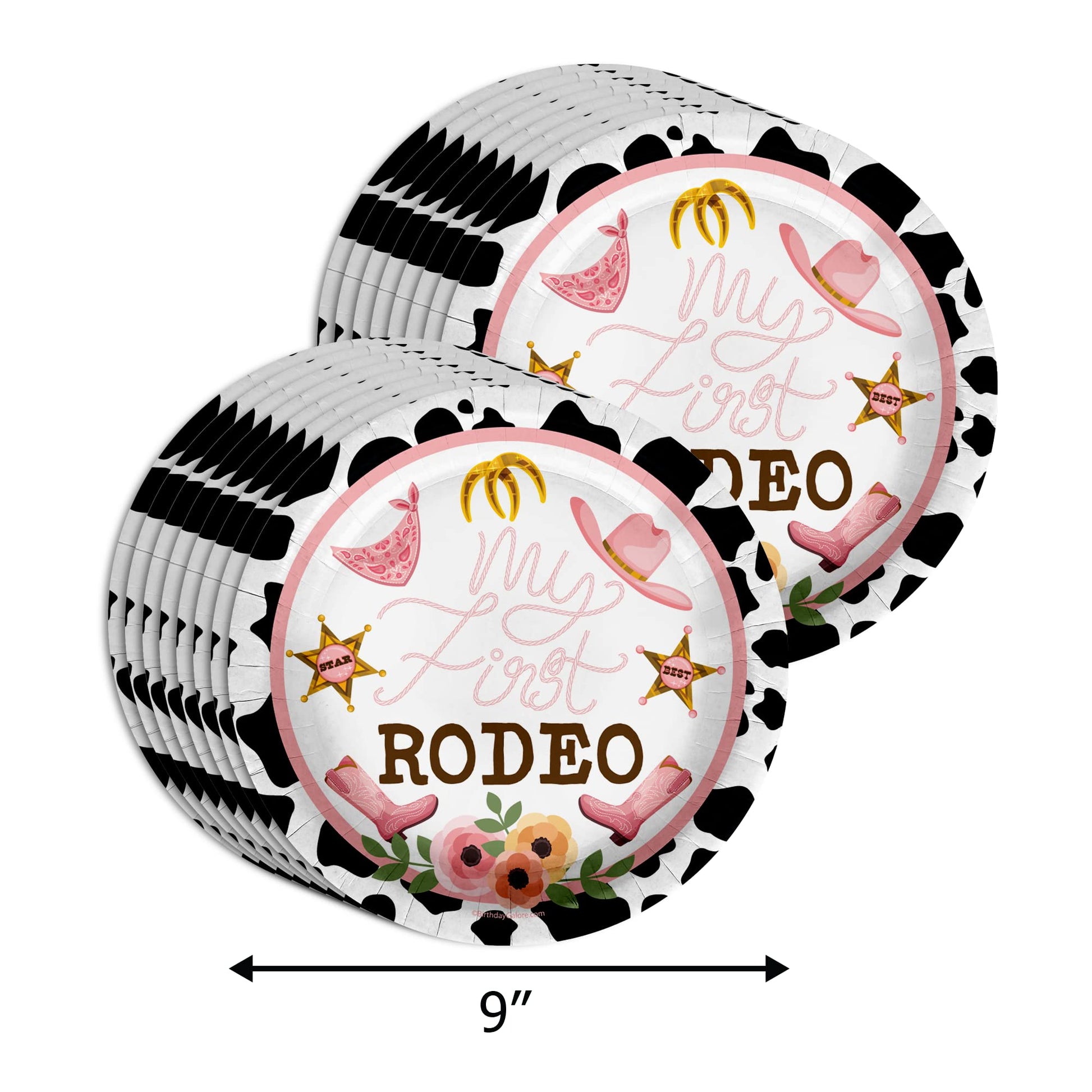 My First Rodeo Cow Girl Birthday Party Supplies - 64 Piece Girls Cow Print 1st Birthday Tableware Set Includes Large 9" Dinner Plates and 8" Dessert