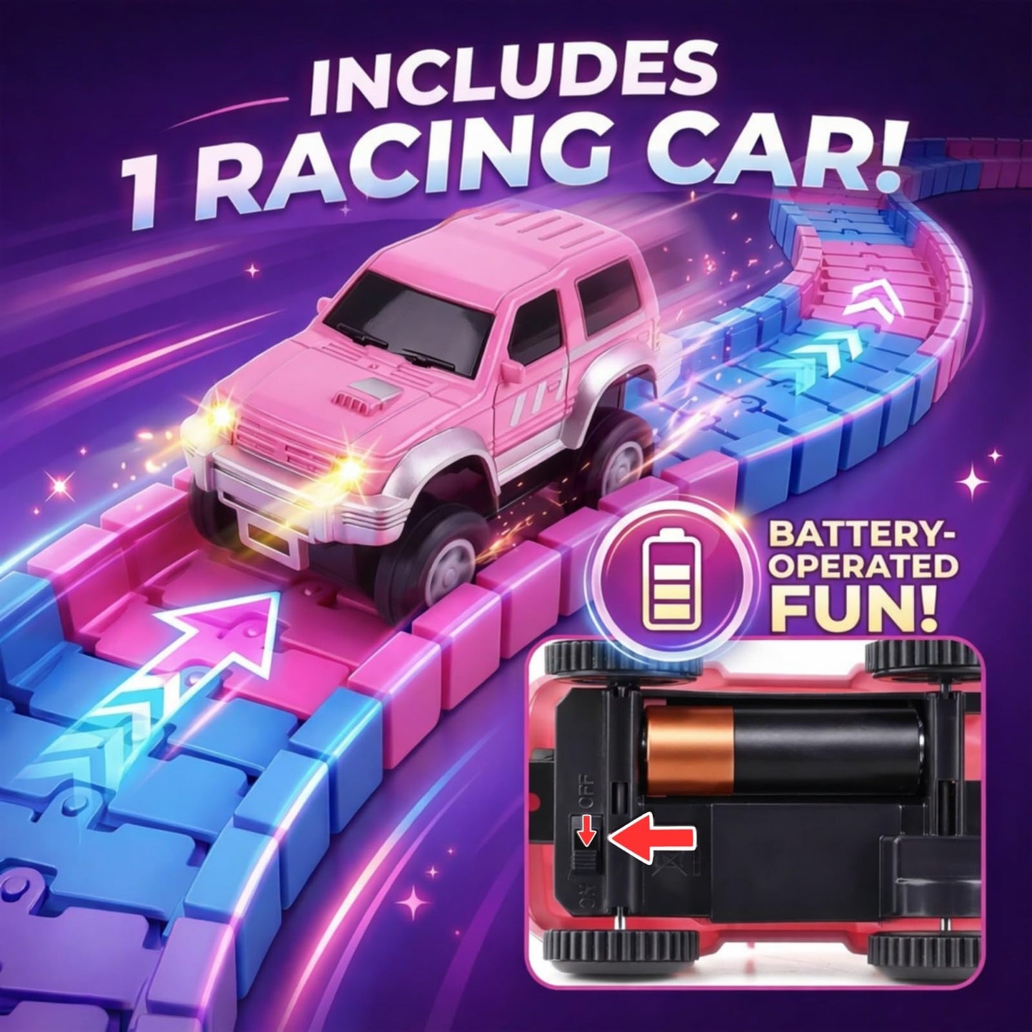168 PCS Pink Magic Bendable Race Track Toy, Snap Together Create a Road Flexible Track Car Set for Toddlers, Kids, Boys, and Girls