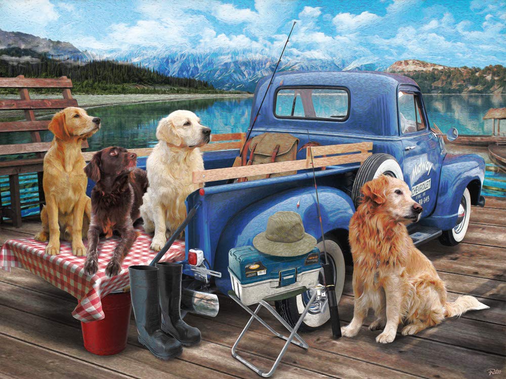 Vermont Christmas Company Dogs Gone Fishing Jigsaw Puzzle - 550 Piece Dog Puzzle for Adults & Families - Cute Puzzles of Dogs with Durable, Fully