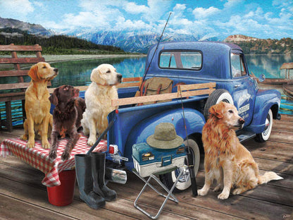 Vermont Christmas Company Dogs Gone Fishing Jigsaw Puzzle - 550 Piece Dog Puzzle for Adults & Families - Cute Puzzles of Dogs with Durable, Fully
