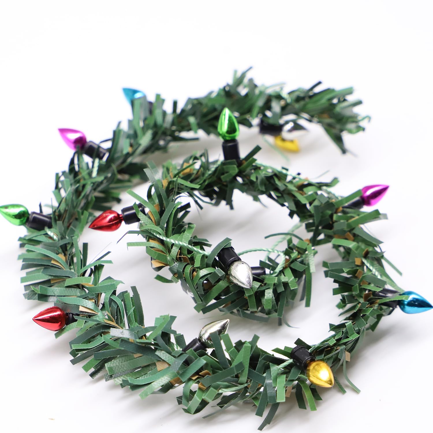 Miniature Christmas Garland, Christmas Lights, Miniature Christmas Tree Lights, Artificial Pine Wired Roping with Metallic Bulbs for Dollhouse, Fairy