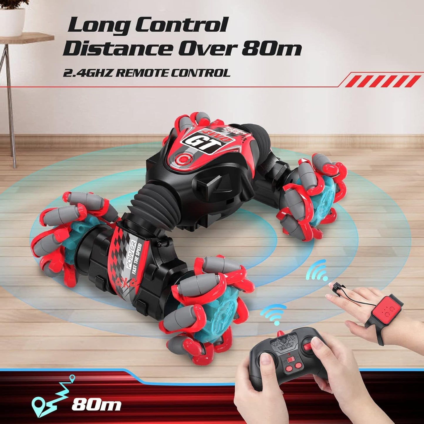 Kidstinct Gesture Sensing RC Stunt Car, Extra Large Gesture RC Car, Boy Toys Age 6-8, 4WD Hand Controlled Remote Control Twist Cars with Light