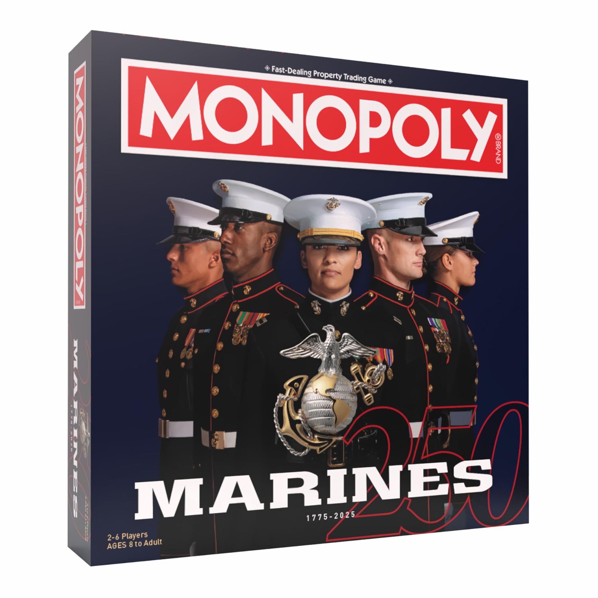 Monopoly: Marines 250th Anniversary Edition, Celebrate 250 Years, Buy Bases Worldwide and Upgrade with Tents & Barracks, Play as Tokens: Combat Boots
