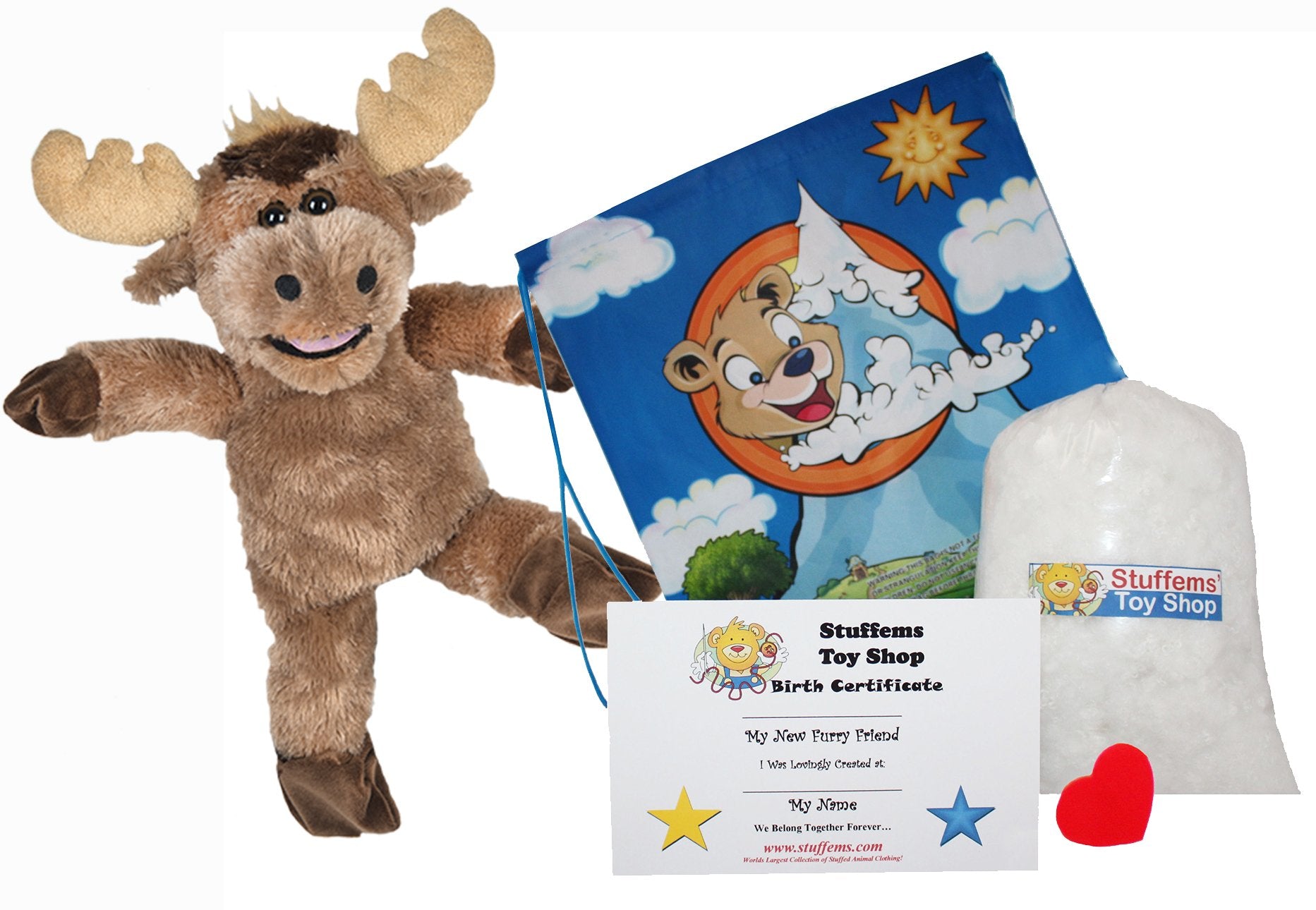 Stuffems Toy Shop Make Your Own Stuffed Animal Melvin the Moose 16"- No Sew - Kit with Cute Backpack!