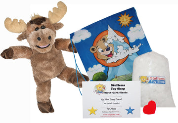 Stuffems Toy Shop Make Your Own Stuffed Animal Melvin the Moose 16"- No Sew - Kit with Cute Backpack!