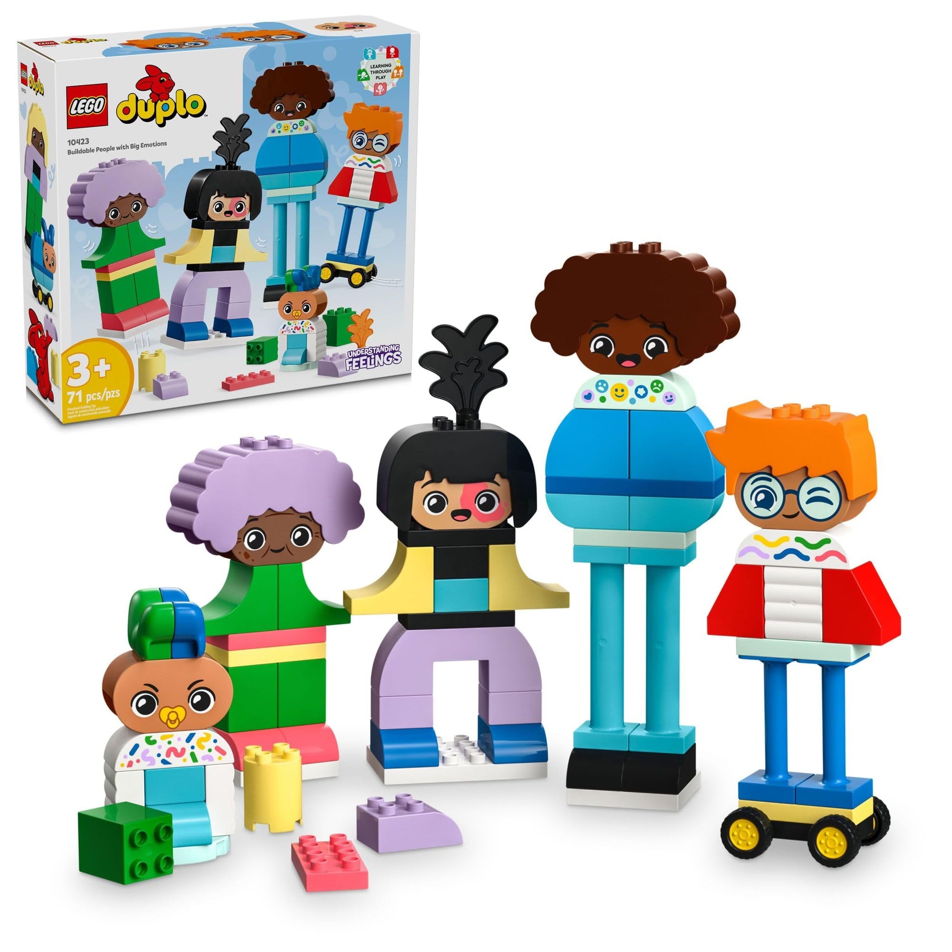 LEGO DUPLO Town Buildable People with Big Emotions Interactive Toy for Ages 3 and Up, 5 Characters with 10 Role-Play Faces, 71 Colorful Bricks