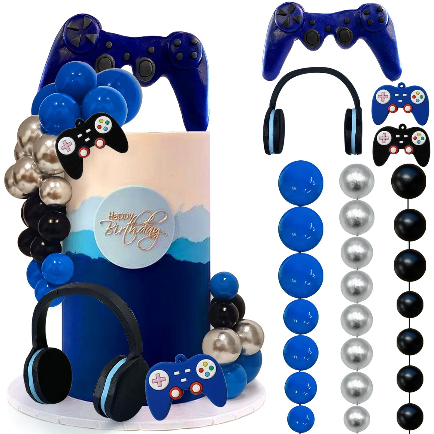30 PCS Video Game Themes Cake Toppers Game Controller Headset Ball Cake Decoration for Game Theme Birthday Party Cake Decoration
