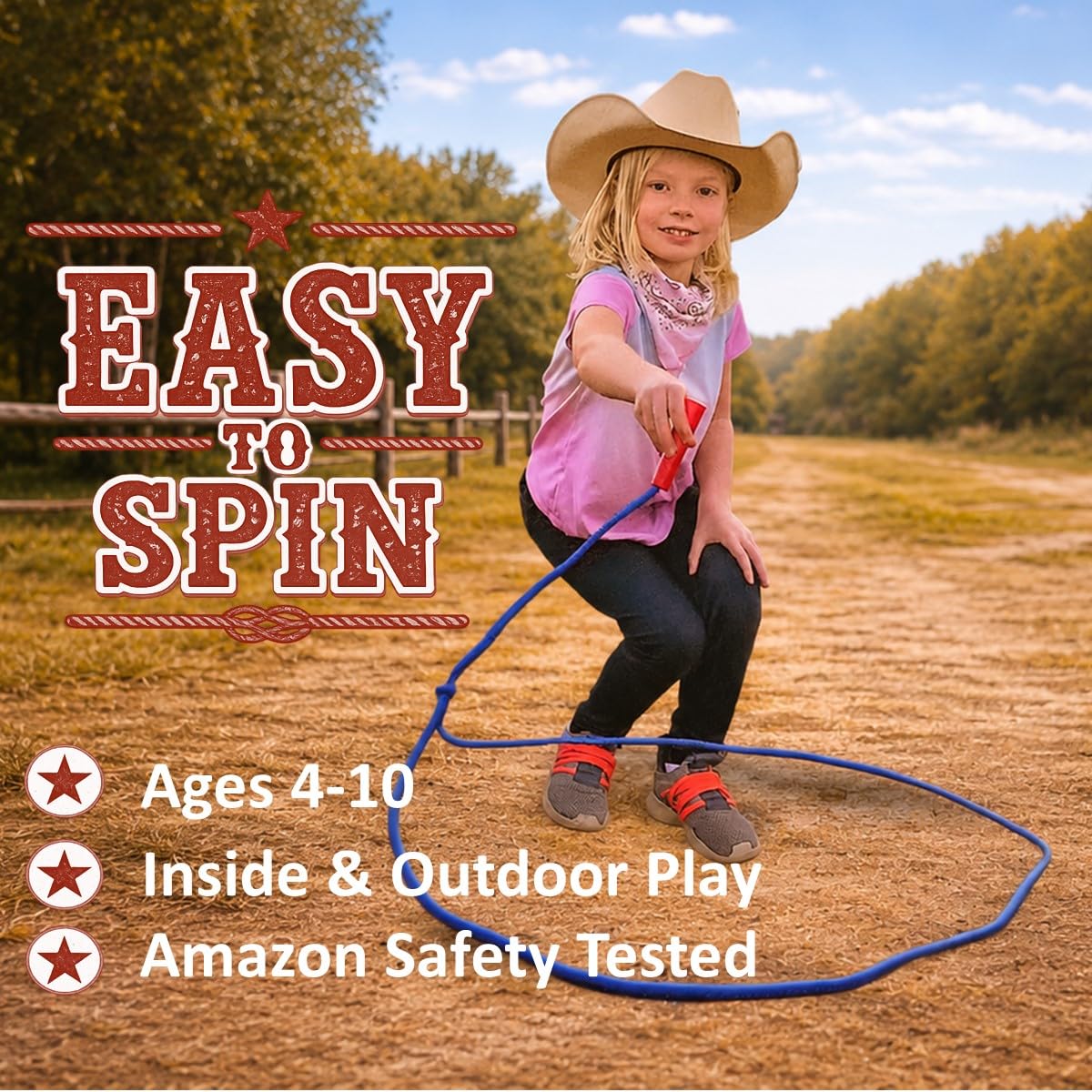 Western Stage Props Made in USA - Children’s Cowboy Kiddie Trick Rope Lasso Pre-Tied | Ages 4-10 |