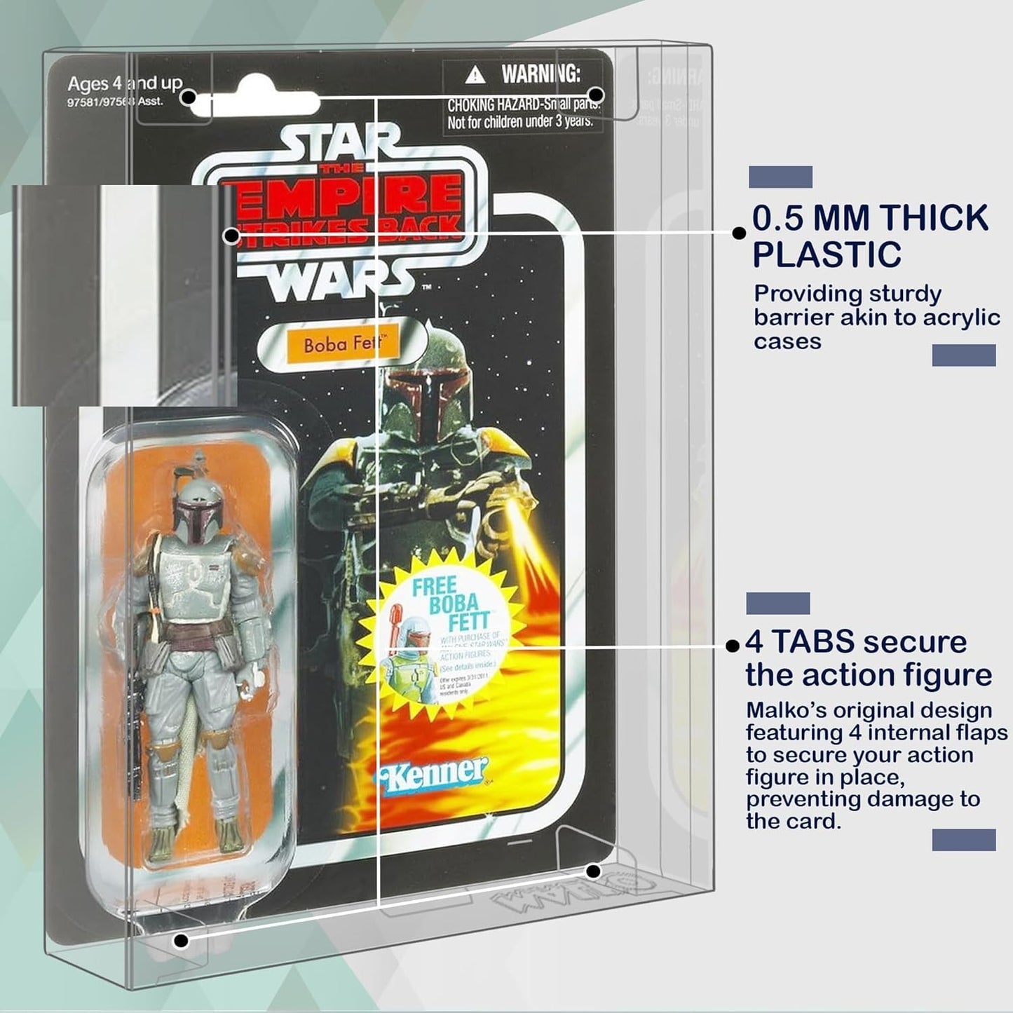 MALKO Protector Display Case for Carded 3.75 Inch Action Figures | Compatible with: Star Wars | Marvel | G.I Joe | 0.5 MM Thick Plastic (6 Pack)