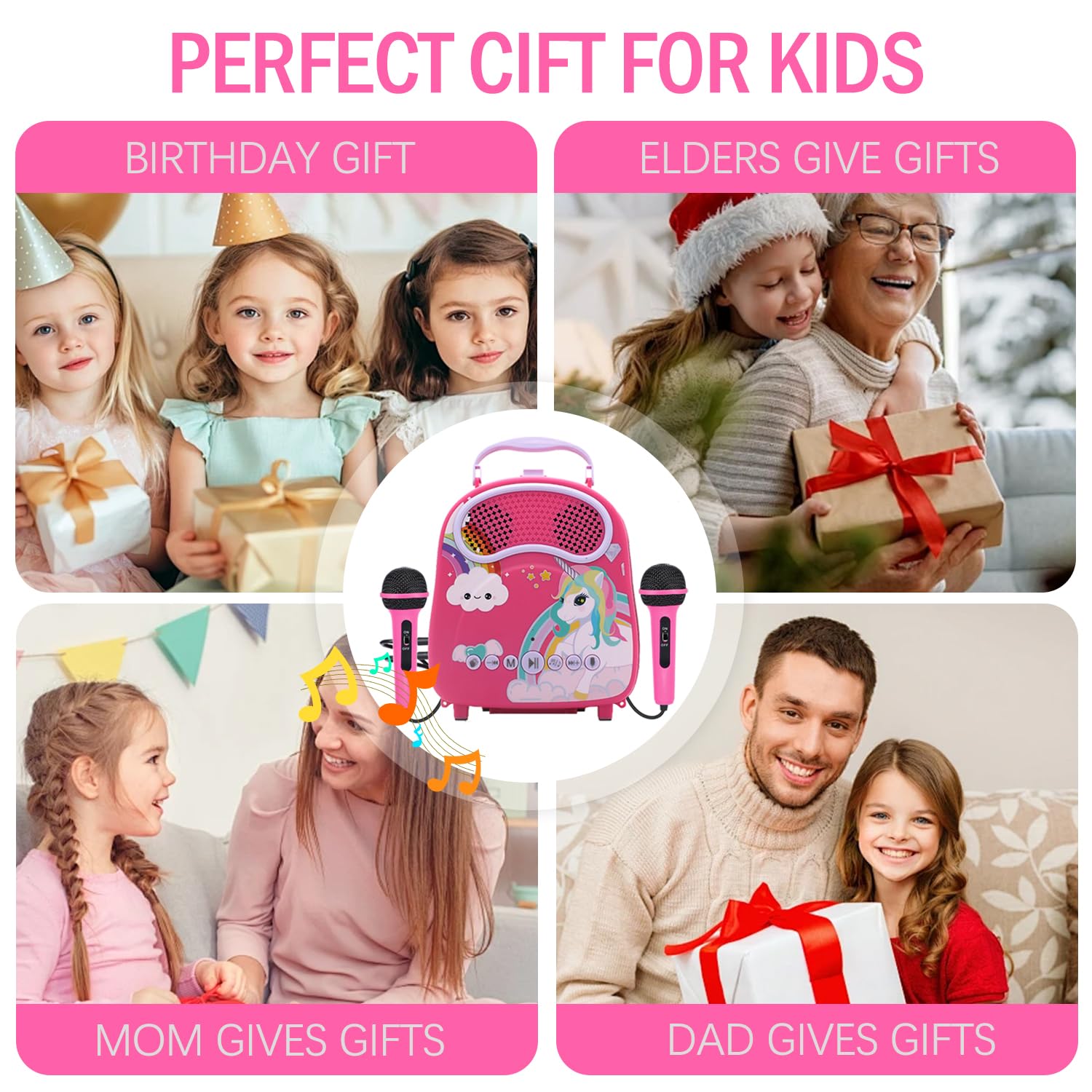 Kids Karaoke Machine with 2 Microphones Bluetooth Toddler Karaoke Speaker for Girls Boys Children Singing Machine Include Voice Changer Gift for