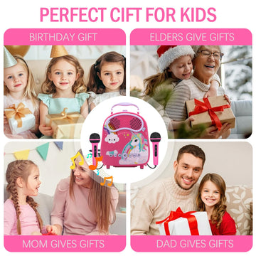 Kids Karaoke Machine with 2 Microphones Bluetooth Toddler Karaoke Speaker for Girls Boys Children Singing Machine Include Voice Changer Gift for