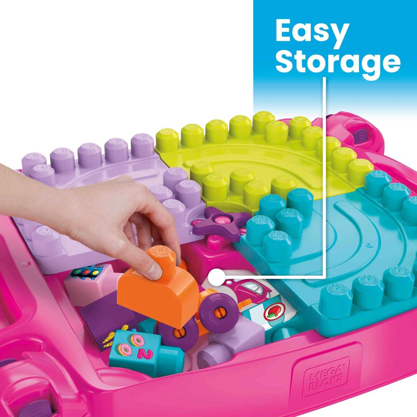 MEGA BLOKS First Builders Build 'n Learn Table Toddler Blocks Set, Pink