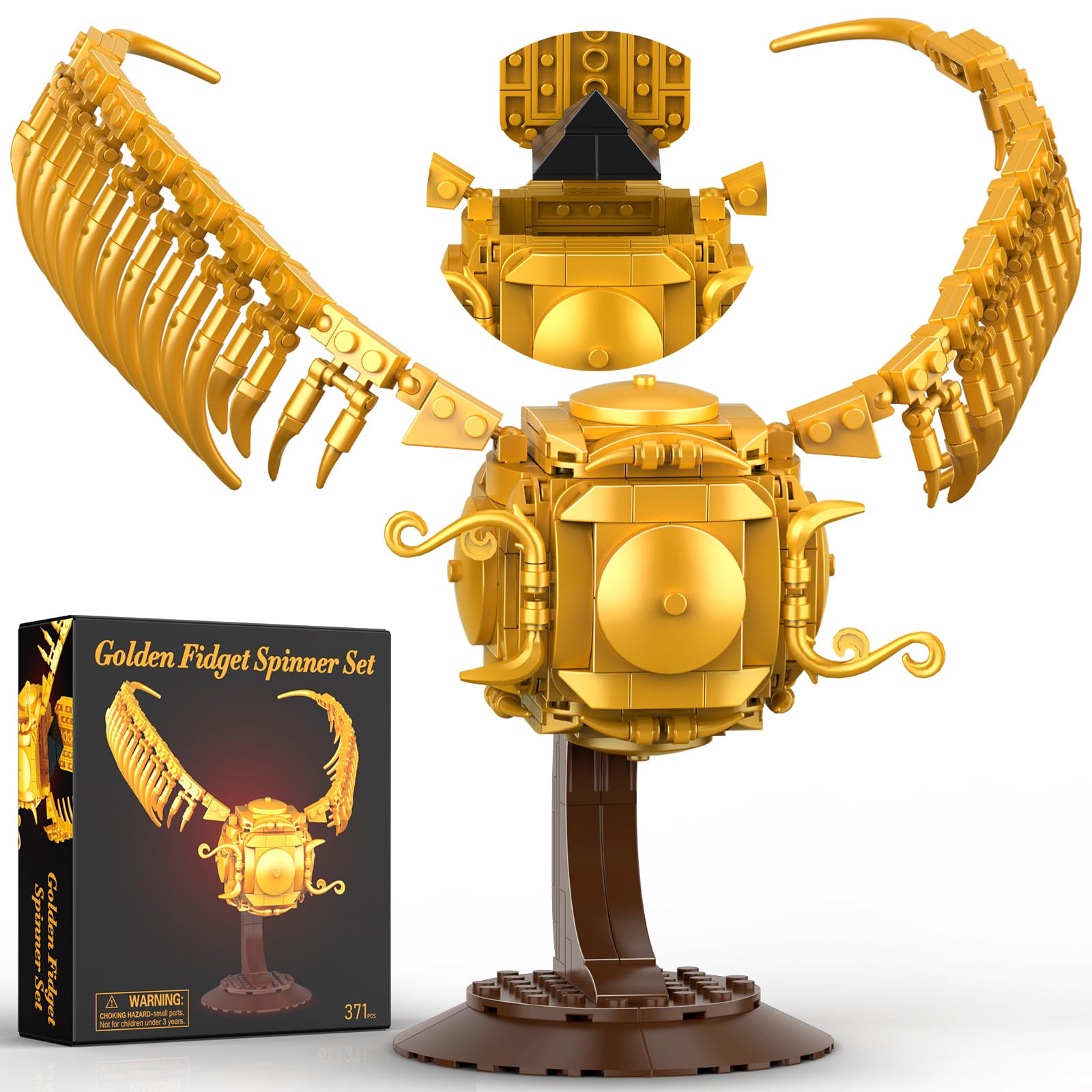 Vziimo Golden Fidget Spinner Building Set, MOC Ideas Magic Golden Ball Model Kit, Creative HP Gift Toys for Teens Adults (371 PCS)