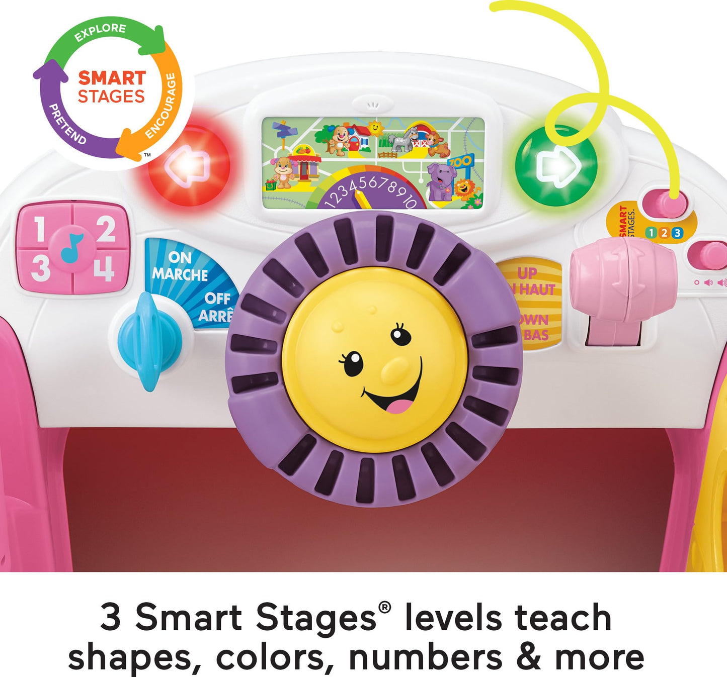 Fisher-Price Baby Learning Toy Laugh & Learn Crawl Around Car Activity Center with Smart Stages for Infants Ages 6+ Months, Pink