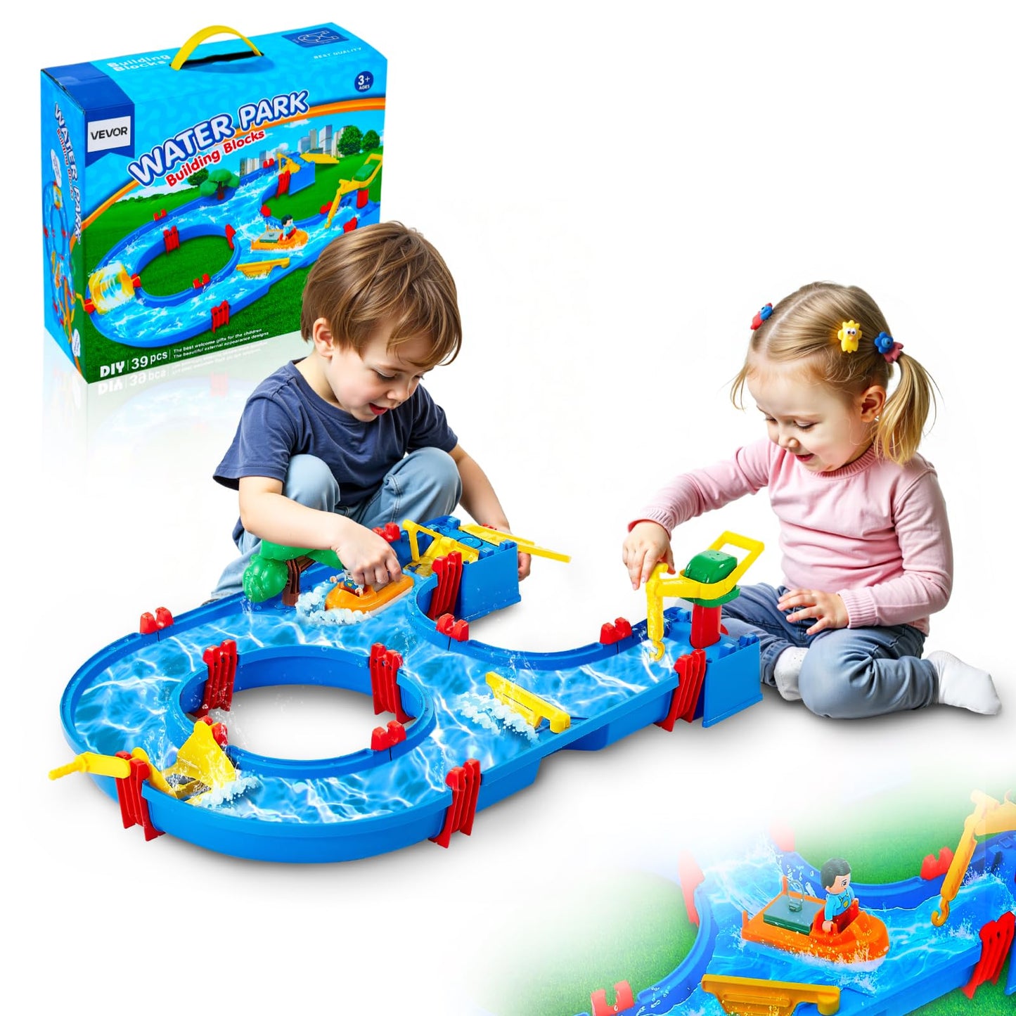 VEVOR Water Table for Toddlers, Kids Activity Play Waterway, Outdoor Summer Water Park Playset with 39PCS Accessories for Backyard Lawn Beach