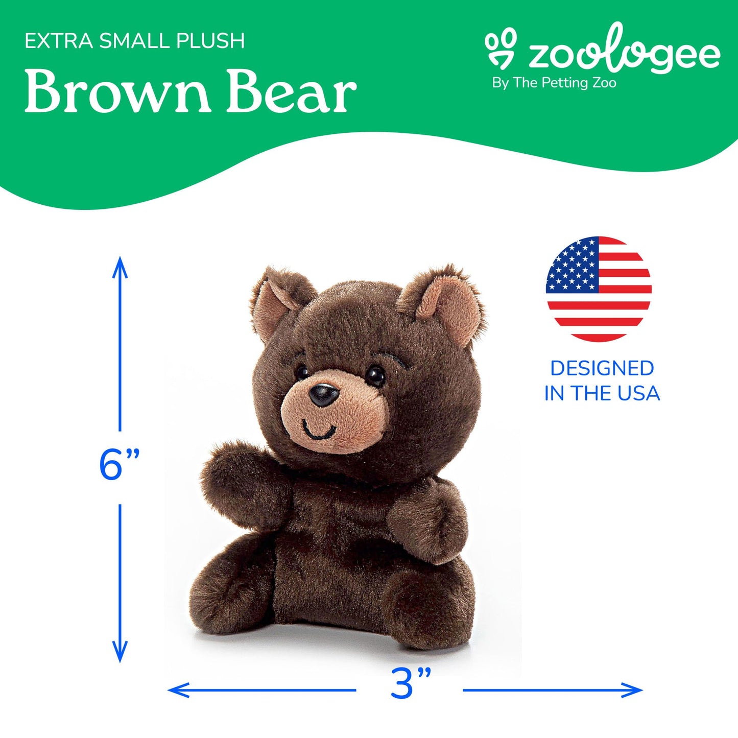 The Petting Zoo Brown Bear Stuffed Animal Plushie, Gifts for Kids, Nuggetz Wildlife Animals, Bear Panda Plush Toy, 6 inches