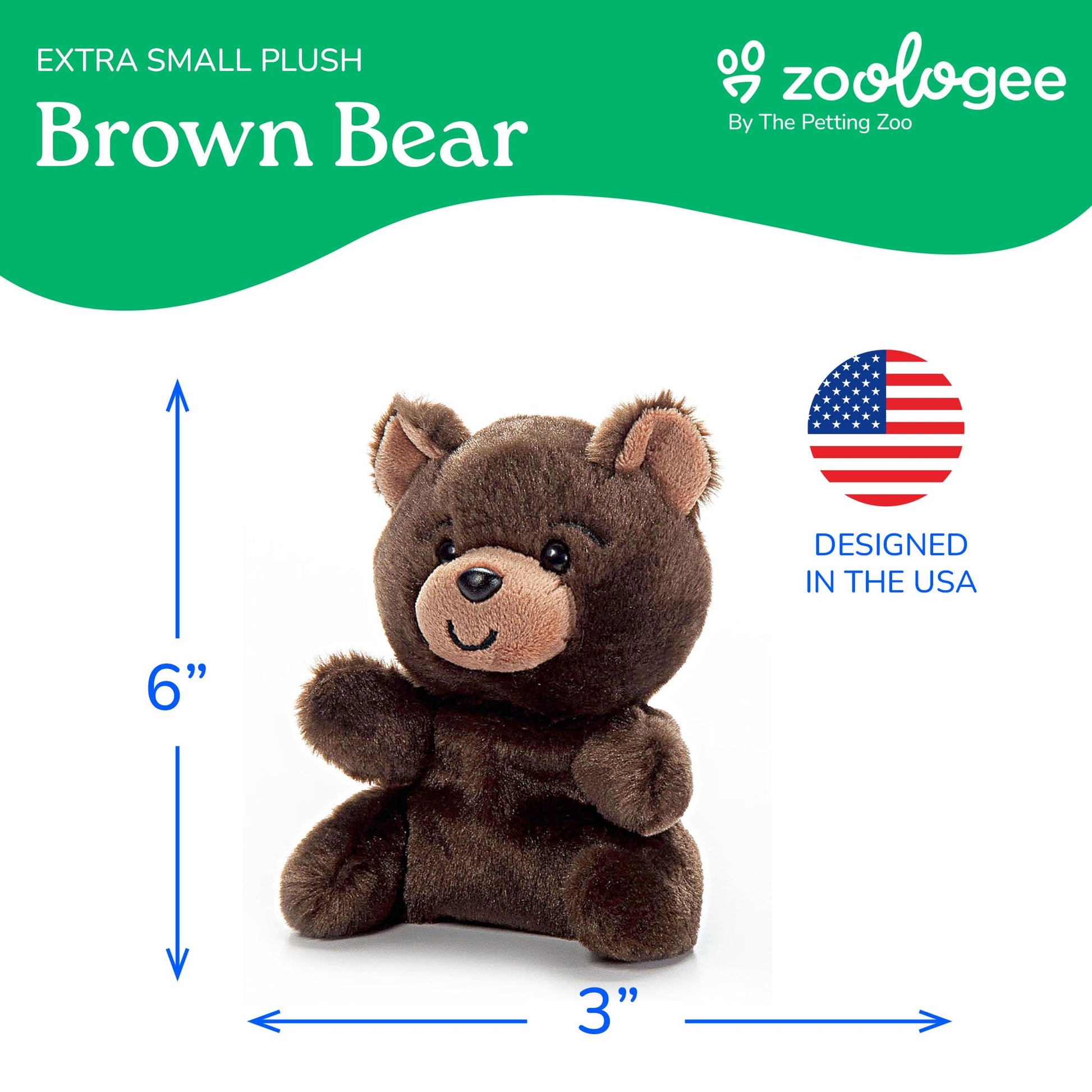 The Petting Zoo Brown Bear Stuffed Animal Plushie, Gifts for Kids, Nuggetz Wildlife Animals, Bear Panda Plush Toy, 6 inches