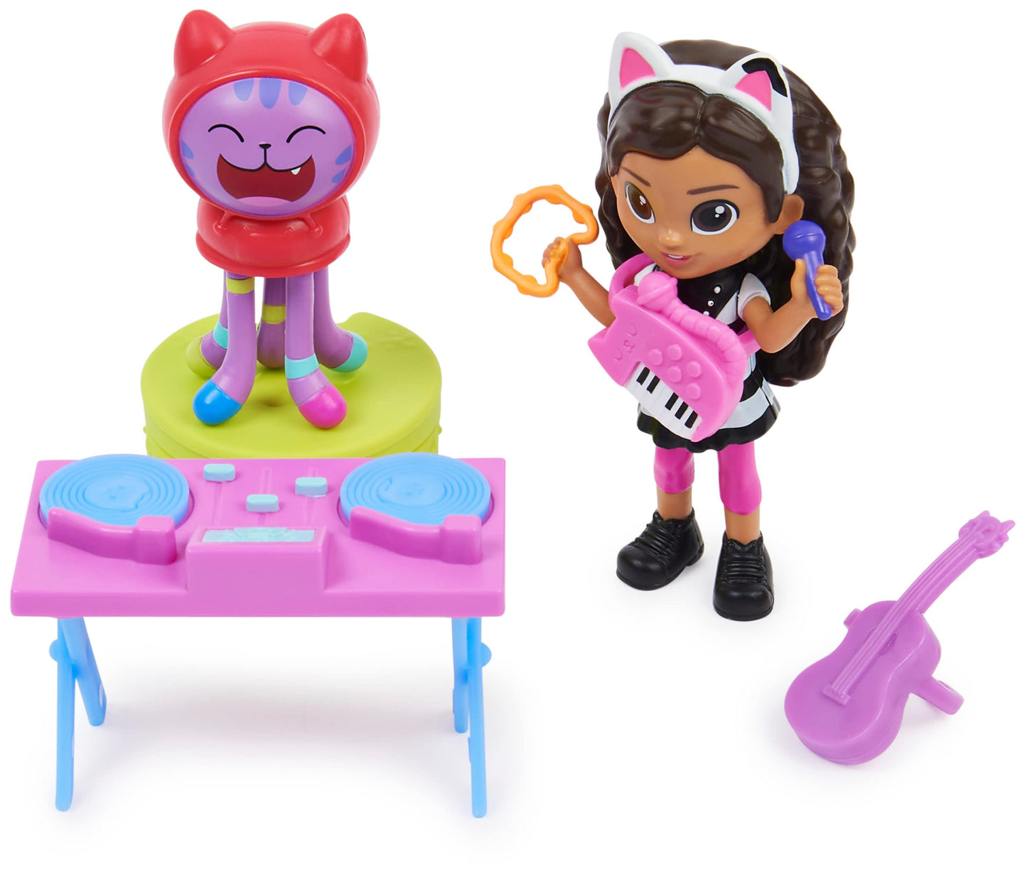 Gabby's Dollhouse 6062027-1 Gabby‘s Dollhouse, Kitty Karaoke Set mit 2 Spielzeugfiguren, 2 Zubehörteilen, Überraschungsbox und Möbelstück