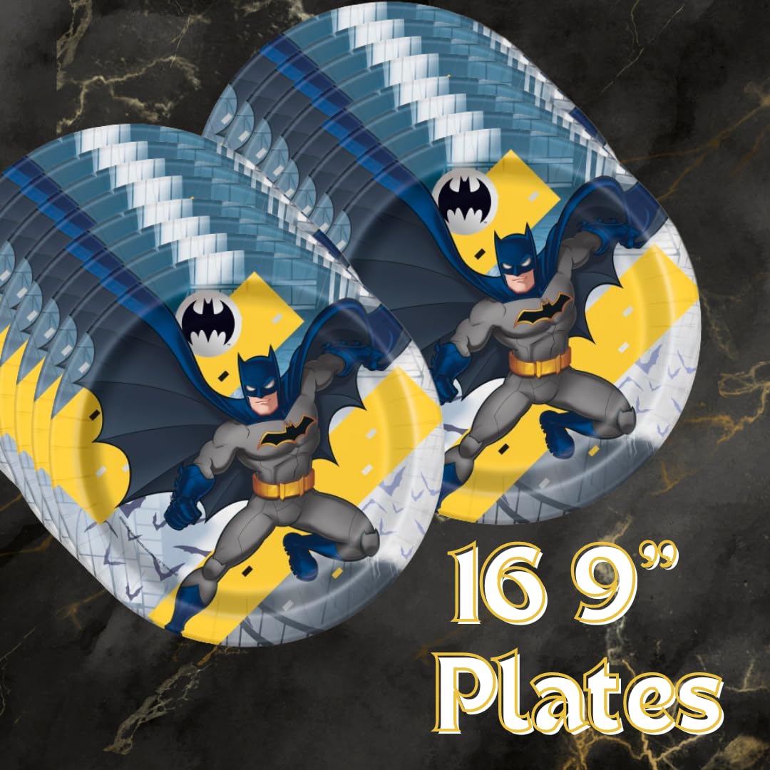Batman Birthday Decorations Set with Batman Party Decorations and Complete Batman Party Supplies for Kids Superhero Tableware Plates Cups Napkins