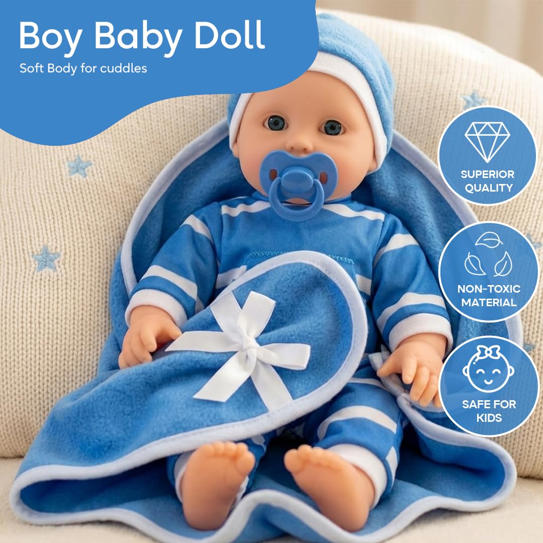 The New York Doll Collection 11 inch Soft Body Baby Doll in Gift Box - 11" Baby Doll Toy for Kids, Boys, Girls and Toddlers - Baby Doll Pacifier