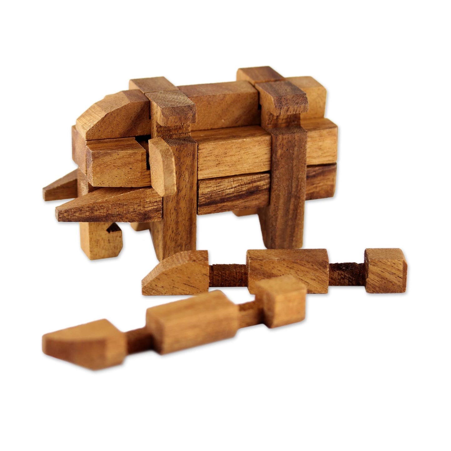 NOVICA Brown Raintree Wood Elephant Puzzle Game, 'Puzzles'