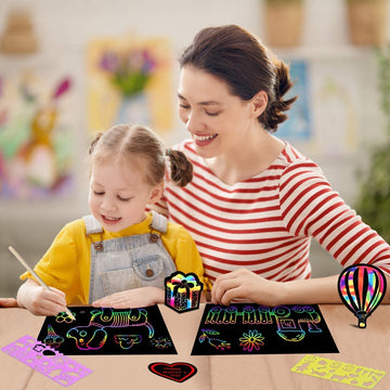 RMJOY Rainbow Scratch Paper Art for Kids: 50PCS Magic Arts Crafts Gifts Toys for Girls Boys Ages 3-12 Games Activities for Birthday Party Family Day