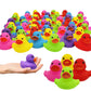 12-Pack Classic Rubber Duck Toy Duckies for Kids, Six Solid Colors, Bath Birthday Gifts Baby Showers Classroom Summer Beach and Pool Activity, 2"