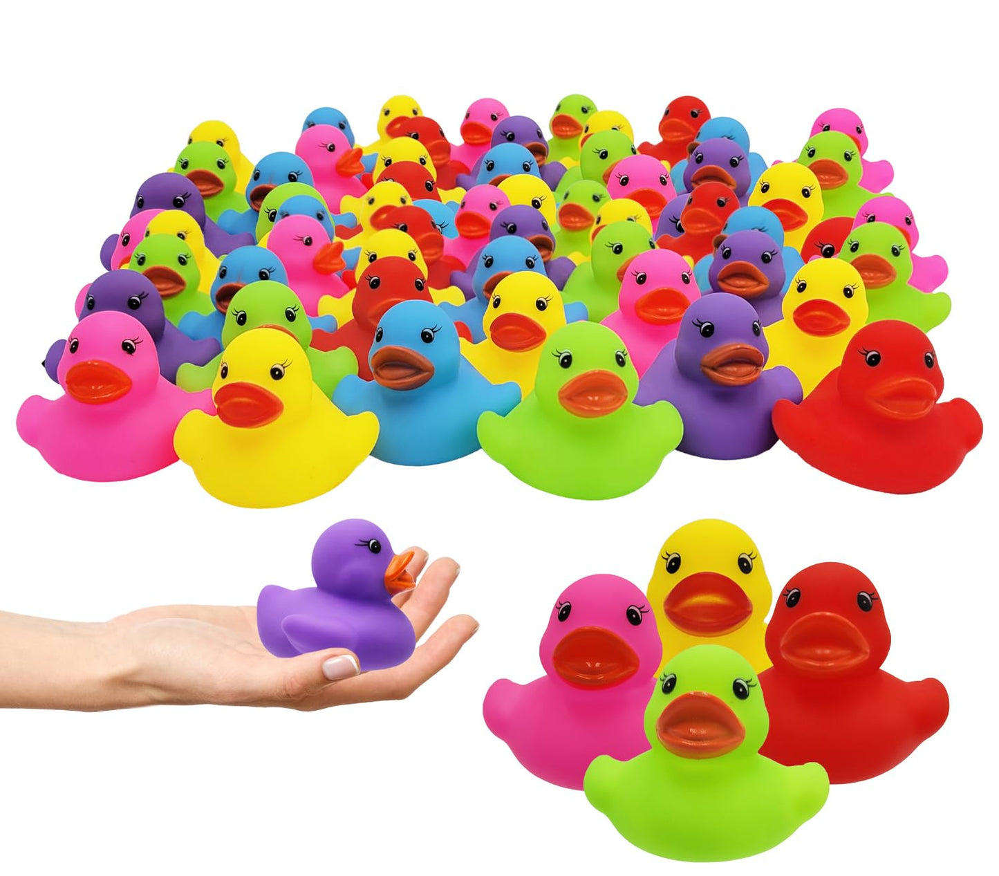 12-Pack Classic Rubber Duck Toy Duckies for Kids, Six Solid Colors, Bath Birthday Gifts Baby Showers Classroom Summer Beach and Pool Activity, 2"