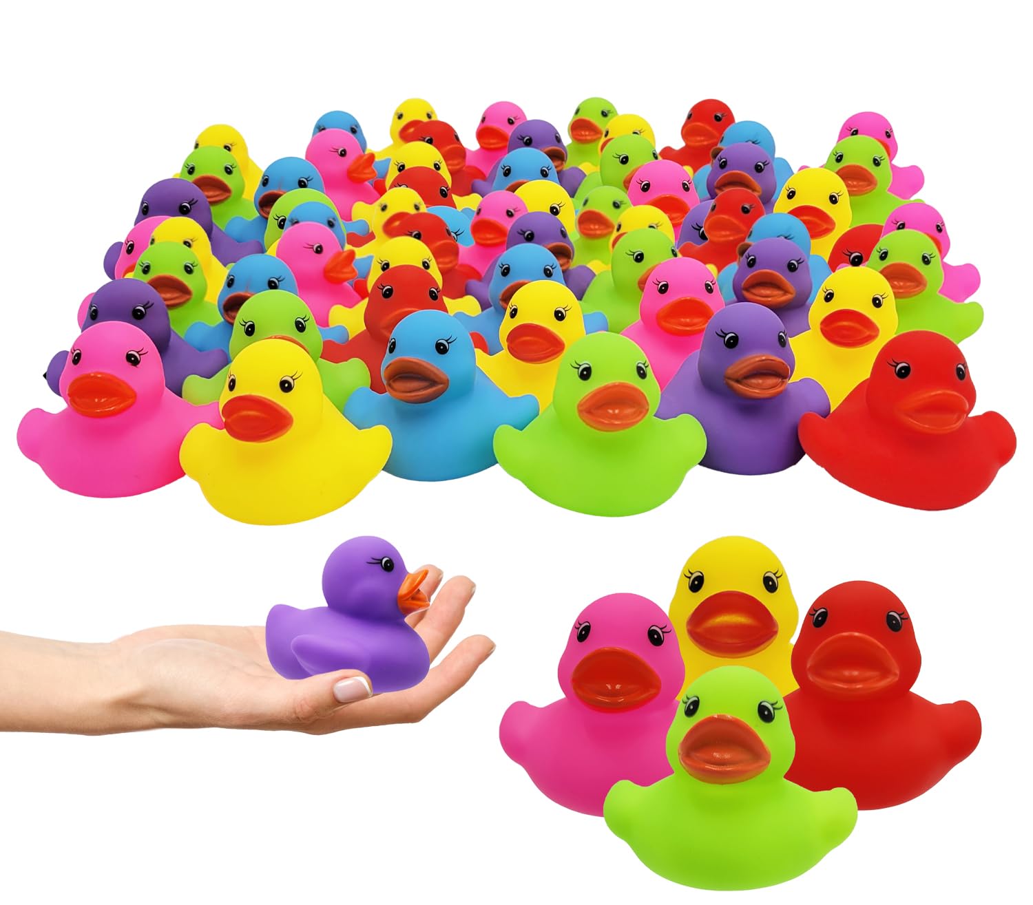 12-Pack Classic Rubber Duck Toy Duckies for Kids, Six Solid Colors, Bath Birthday Gifts Baby Showers Classroom Summer Beach and Pool Activity, 2"