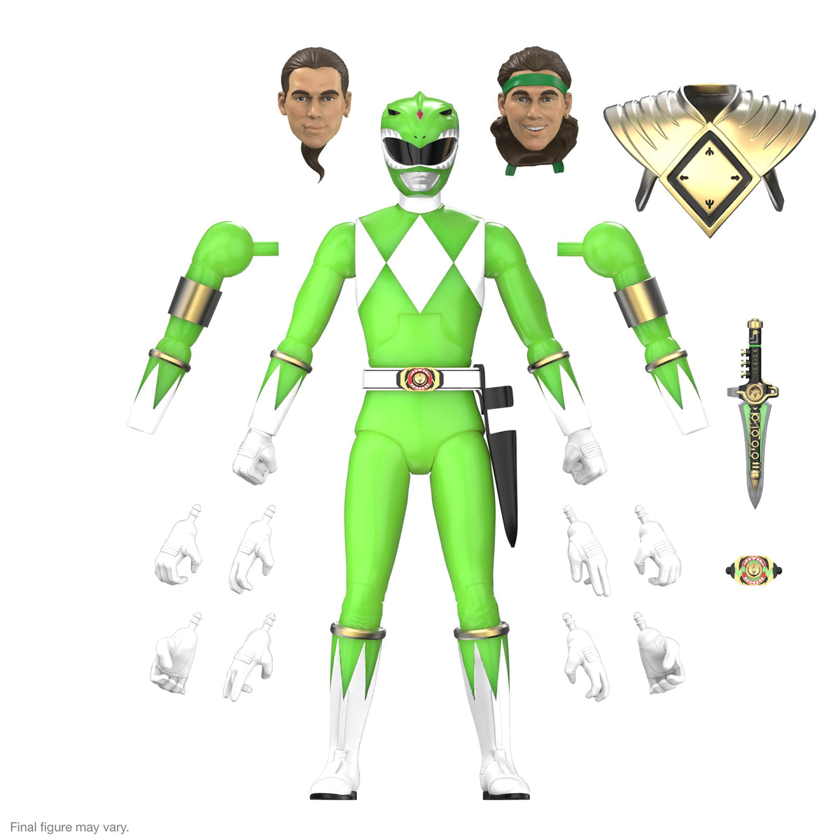 Super7 ULTIMATES! Mighty Morphin Power Rangers Green Ranger (Glow) - 7" Power Rangers Action Figure with Accessories Classic TV Show Collectibles and