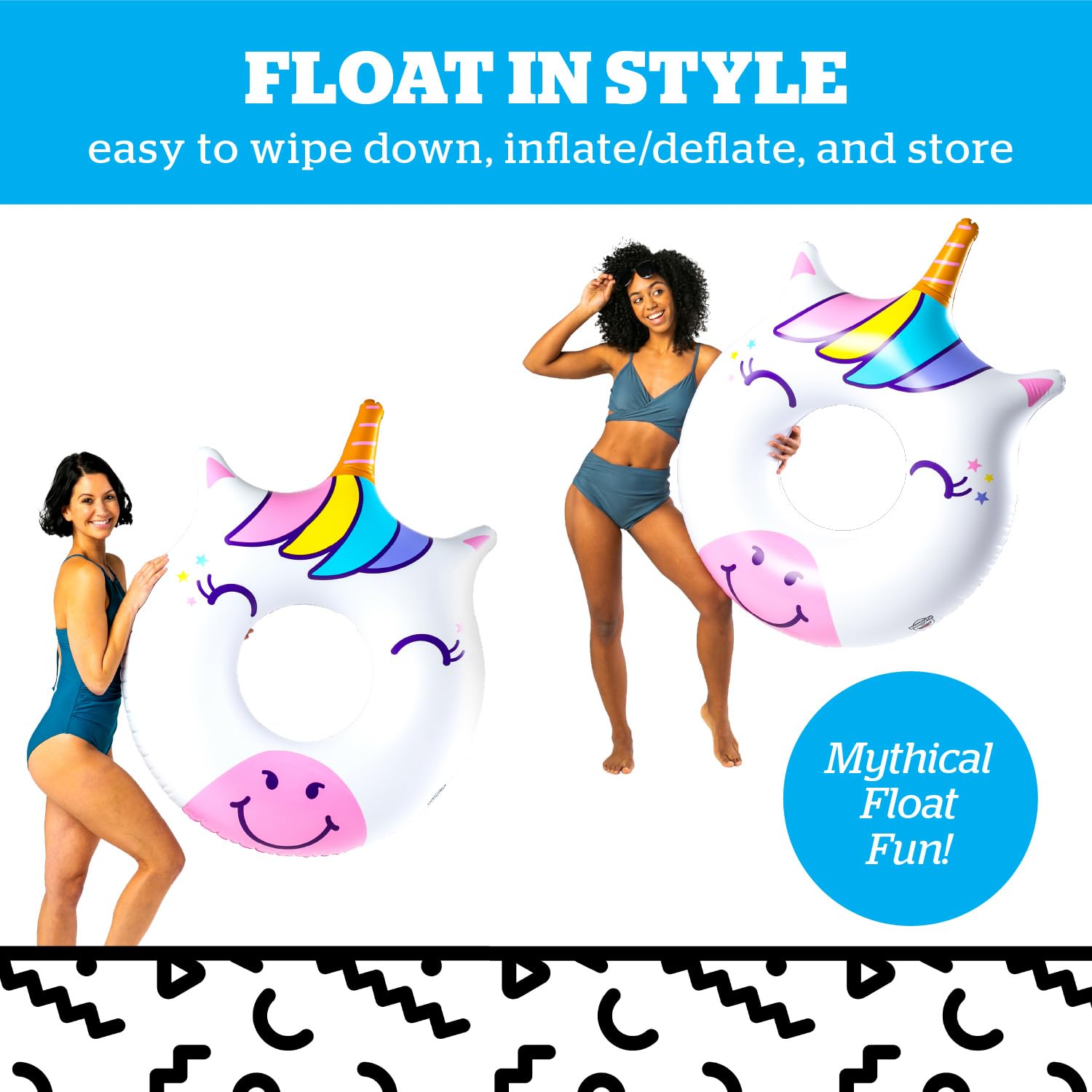 BigMouth Inc. Happy Unicorn Pool Float, Large 4' Wide Inflatable Floatie Tube, Blow Up Swim Ring, Fun Outdoor Summer Pool Party Water Toy
