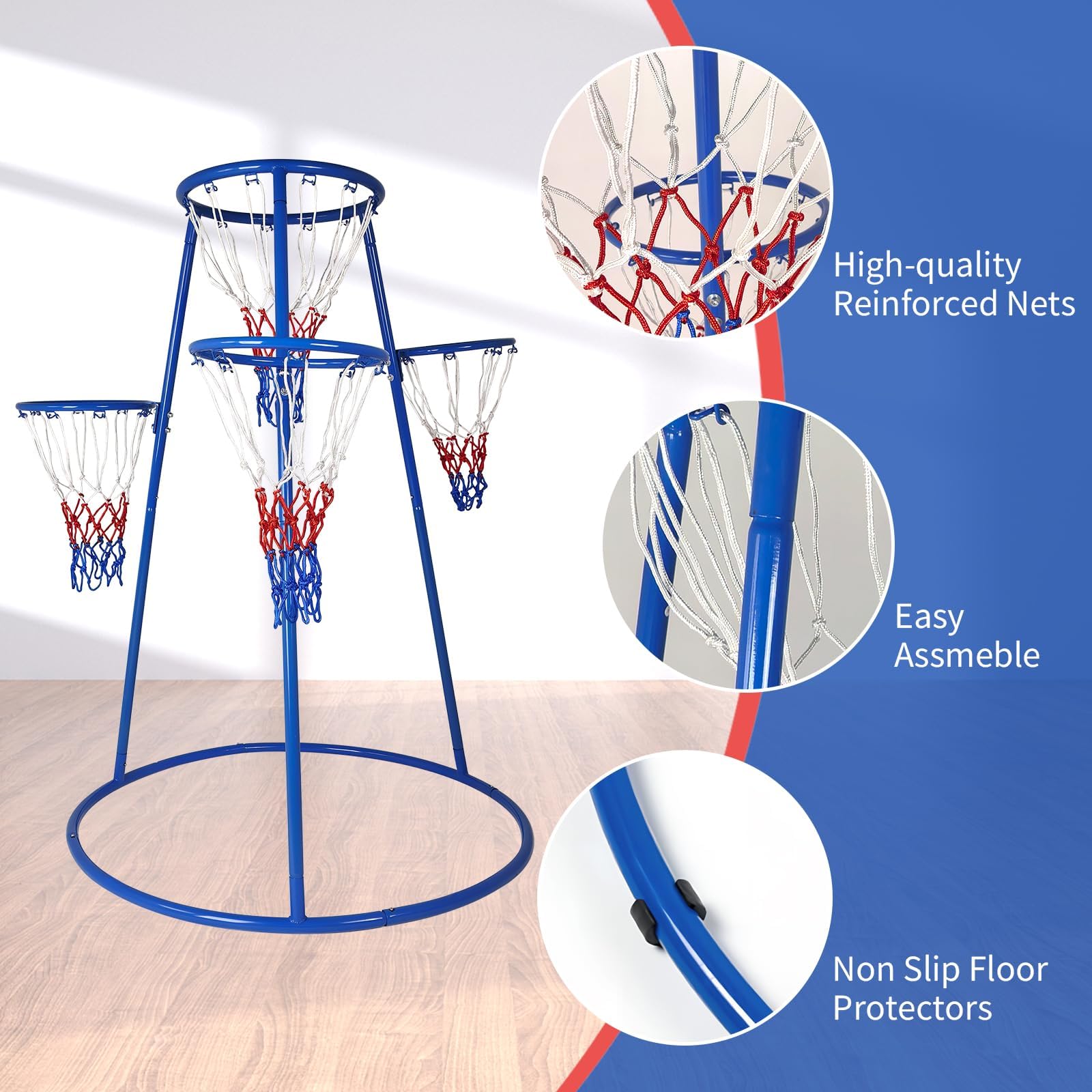 Garvee 4 Basketball Hoop for Toddlers, Basketball Hoop Outdoor, Preschool Toy for Ages 3+, Includes 4 Basketballs and Air Pump, Fun Ball Game for Kids