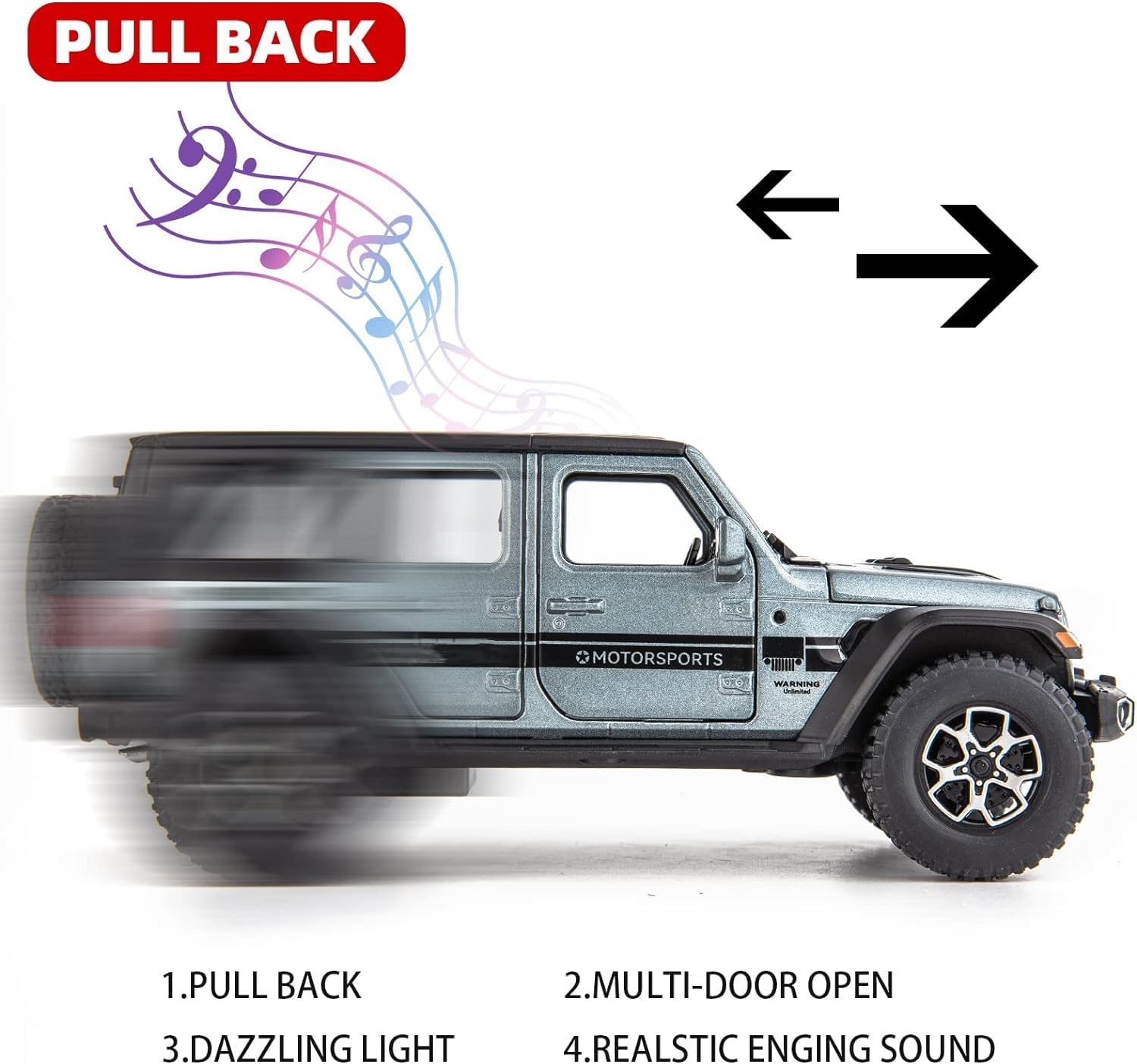 WAKAKAC Compatible for 7 Door Off-Road Toy Car 1/32 Die-cast Pull Back Model Car with Sound and Light Toy Vehicle Cars for Kids Ages 4-8 Festival Gift