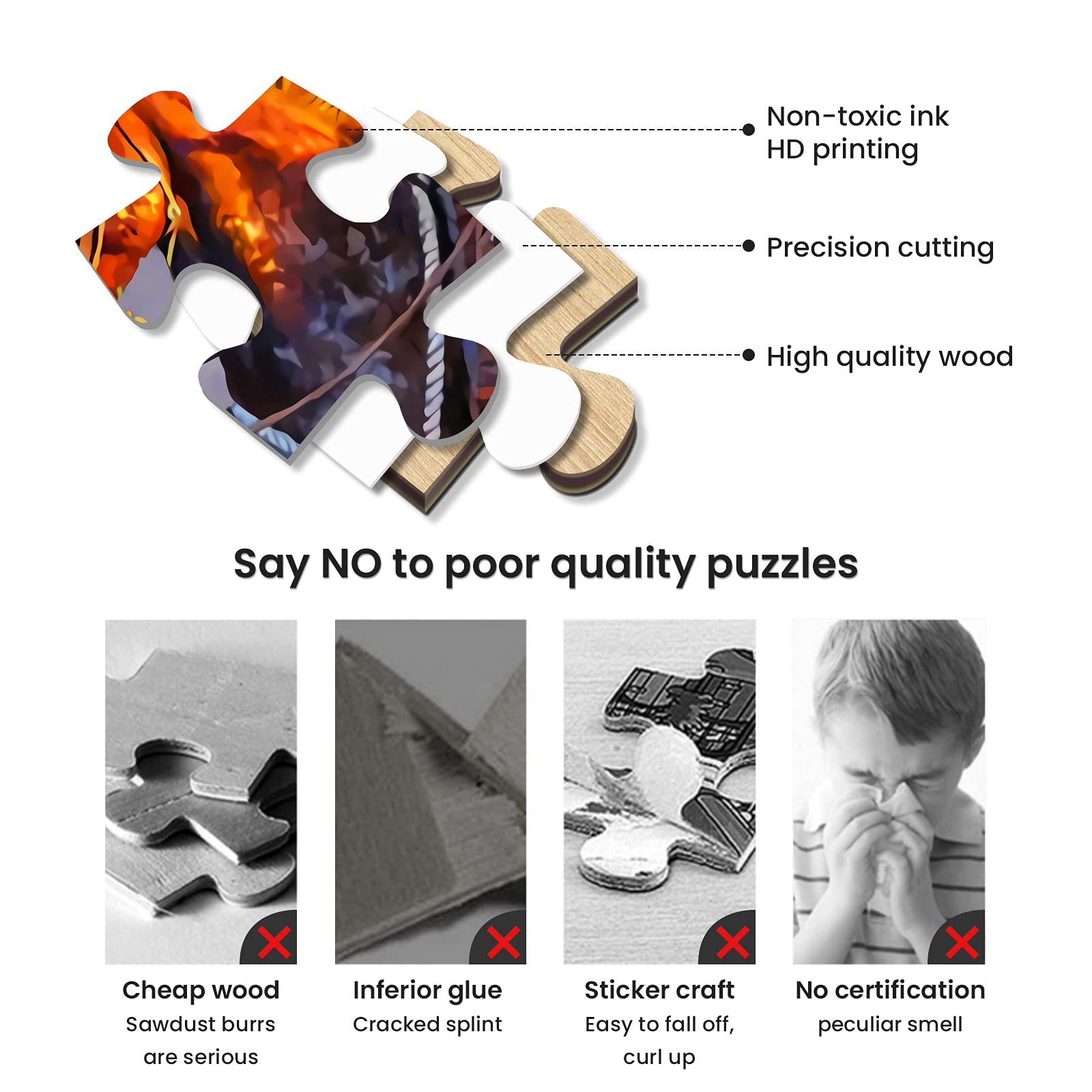 najiaxiaowu Wooden 1000 Pieces Jigsaw Puzzles for Adults, Elderly or Kids, Western Cowboy Rider Prairie Wind Flower Puzzle for Family Parent-Child