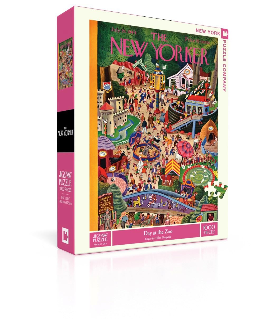 New York Puzzle Company - New Yorker Day at the Zoo - 1000 Piece Jigsaw Puzzle for Family Game Nights by Tibor Gergely