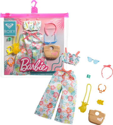 Barbie Storytelling Fashion Pack of Doll Clothes Inspired by Roxy: Matching Floral Top & Pants with 7 Accessories Dolls Including Pineapple Purse