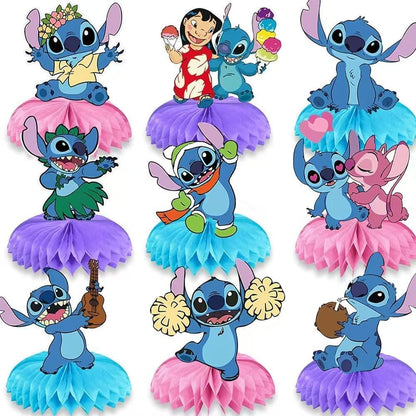 For Stitch birthday party supplies, 9Psc honeycomb center decorations, Stitch party decorations, double-sided desktop , center decorations for parties