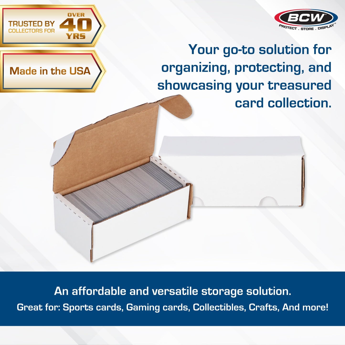 BCW 400-Count Trading Card Storage Box | Baseball Card Storage Box for Sports Cards | Cardboard Organizer for Football, Basketball & More - 4 Pack