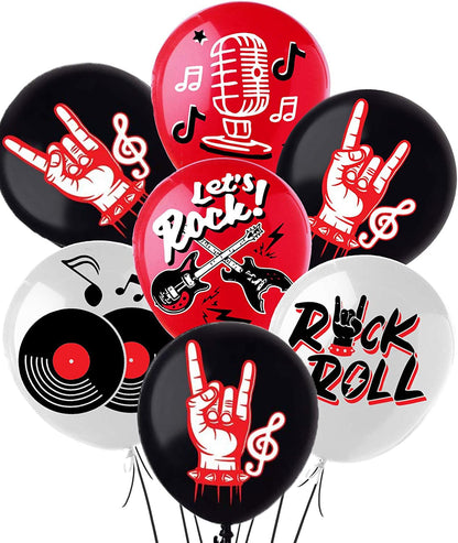 Rock and Roll Party Decoration Balloons 12'' Latex Balloons for Music Theme Party Decorations 1950's Birthday Party Supplies 50s 60s Rock Party Favors
