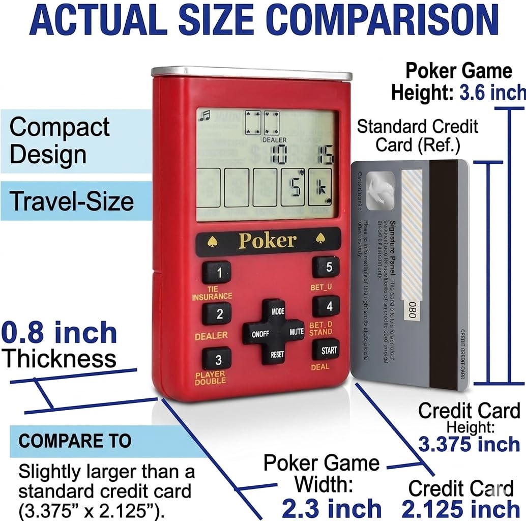 Lyght Electronic Handheld 7 in 1 Poker Game, Blackjack, Deuces, Baccarat, Slot, Lottery, Lucky 7 Dice, Casino Game…