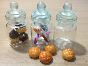 3pc Miniature Food Cookie Chocolate Cake Dollhouse Donut Candy Bread in Clear Glass Mini Bottle fruit #MF063