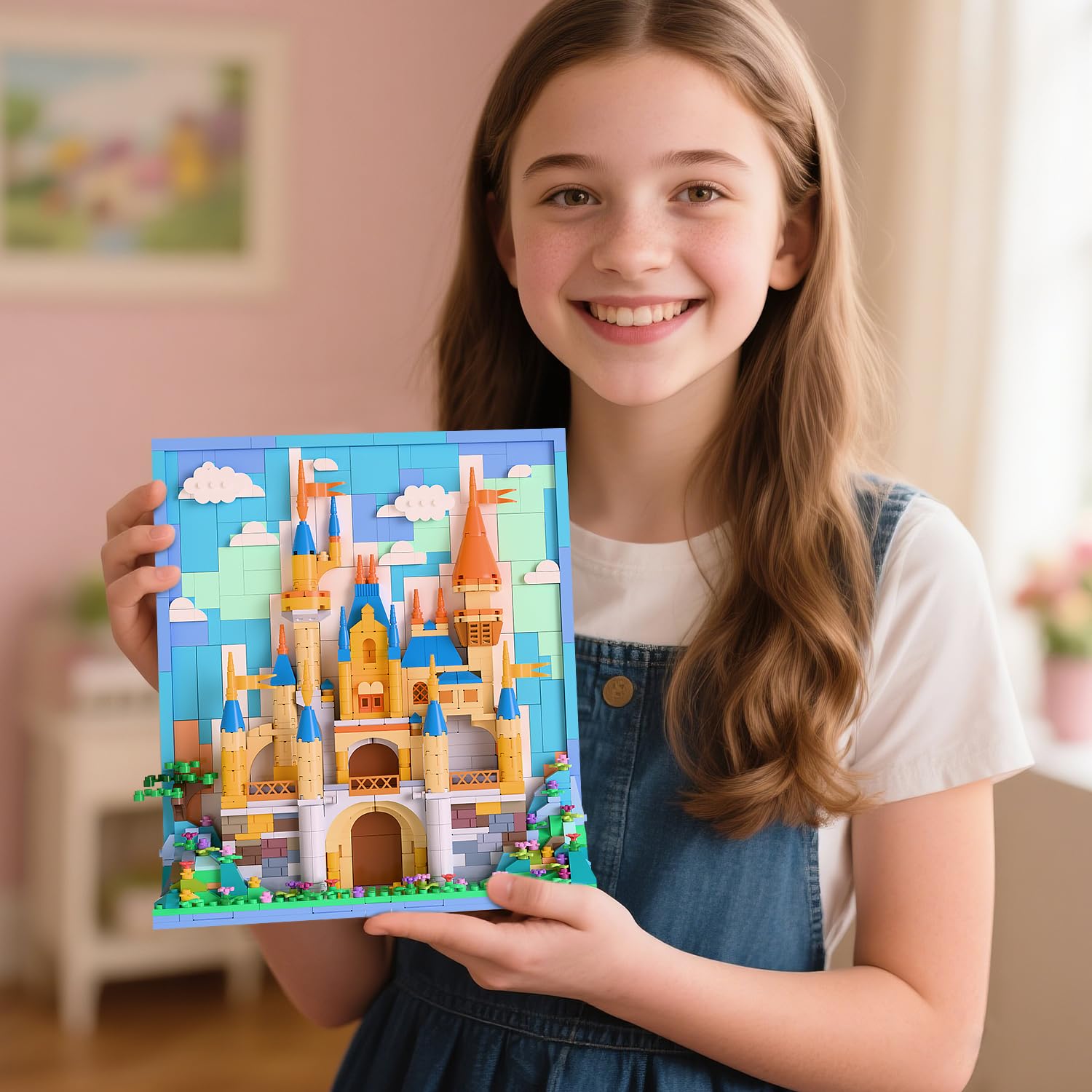 Micro Brick Castle Building Blocks Toy Set, Creative Home Wall Decor and Office Art Painting for Girls Ages 8+, DIY 3D Castle Model for Adults, Teens