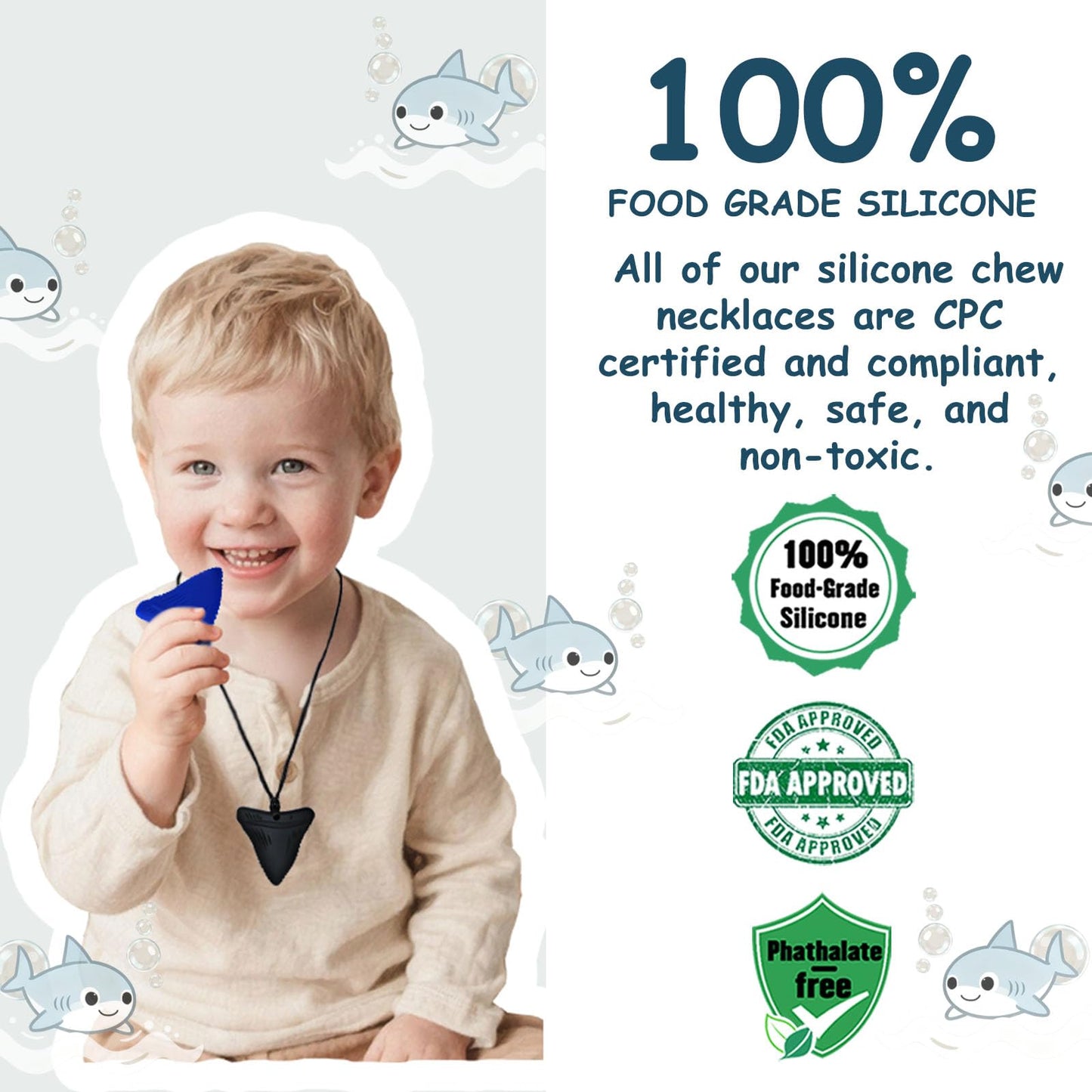 Chew Necklaces for Sensory Kids, 6 Pack Chewy Necklace Sensory Toys for Autism, ADHD, Anxiety- Silicone Teething Necklace Oral Chew Toys for Boys