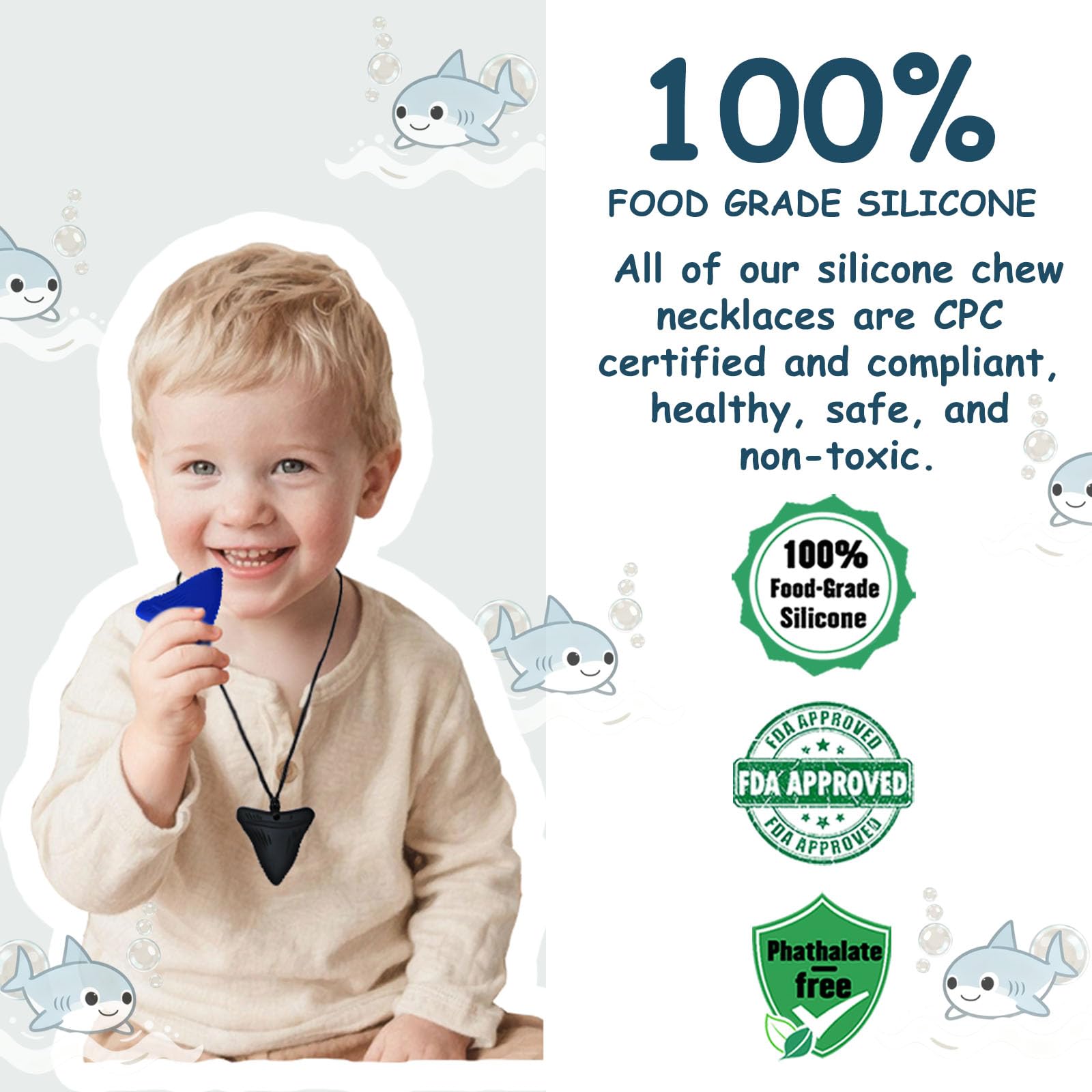 Chew Necklaces for Sensory Kids, 6 Pack Chewy Necklace Sensory Toys for Autism, ADHD, Anxiety- Silicone Teething Necklace Oral Chew Toys for Boys