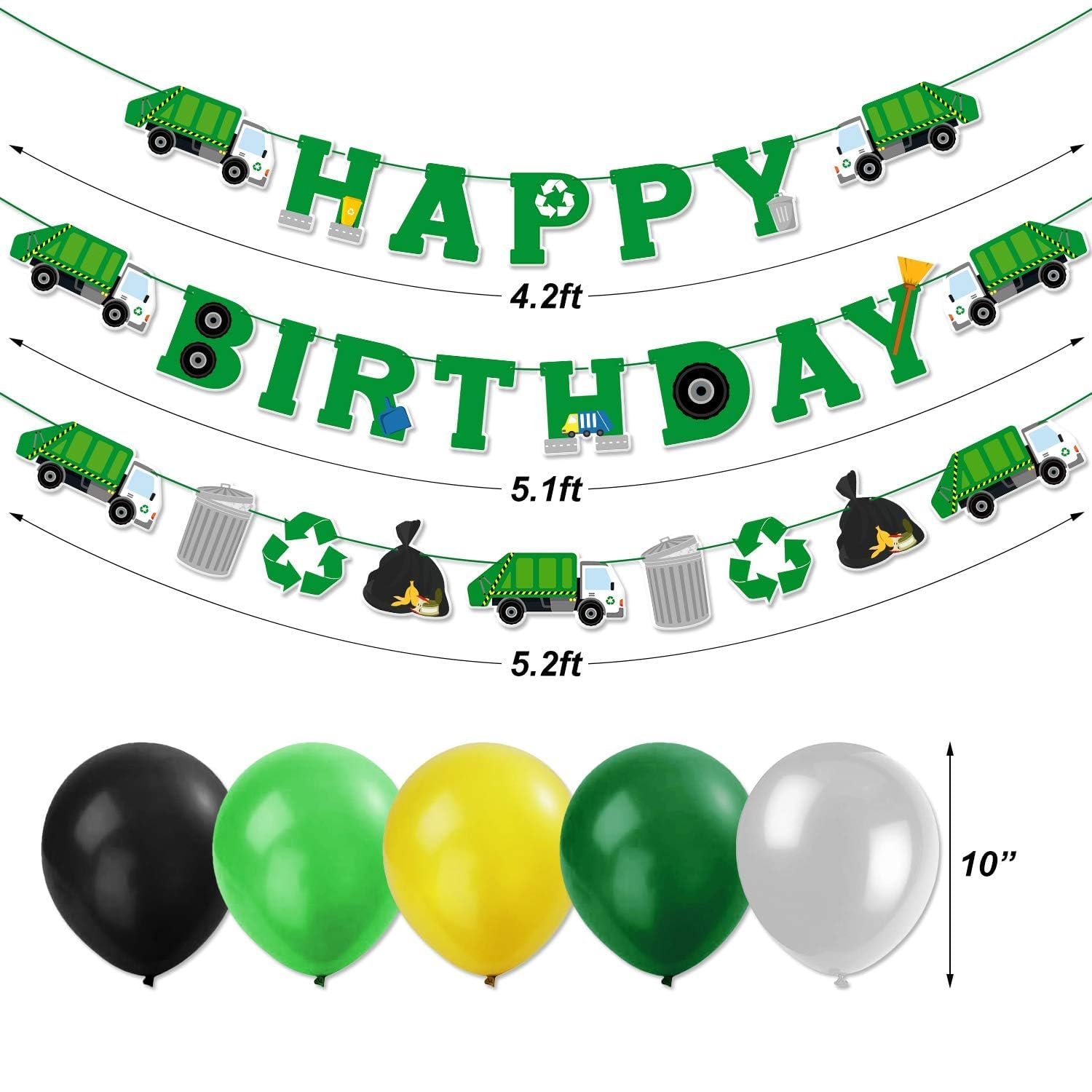 Bessmoso 56 Pcs Garbage Truck Birthday Decoration Trash Truck Birthday Banner, Latex Balloons, Cake Topper, Cupcake Toppers Trash Waste Management