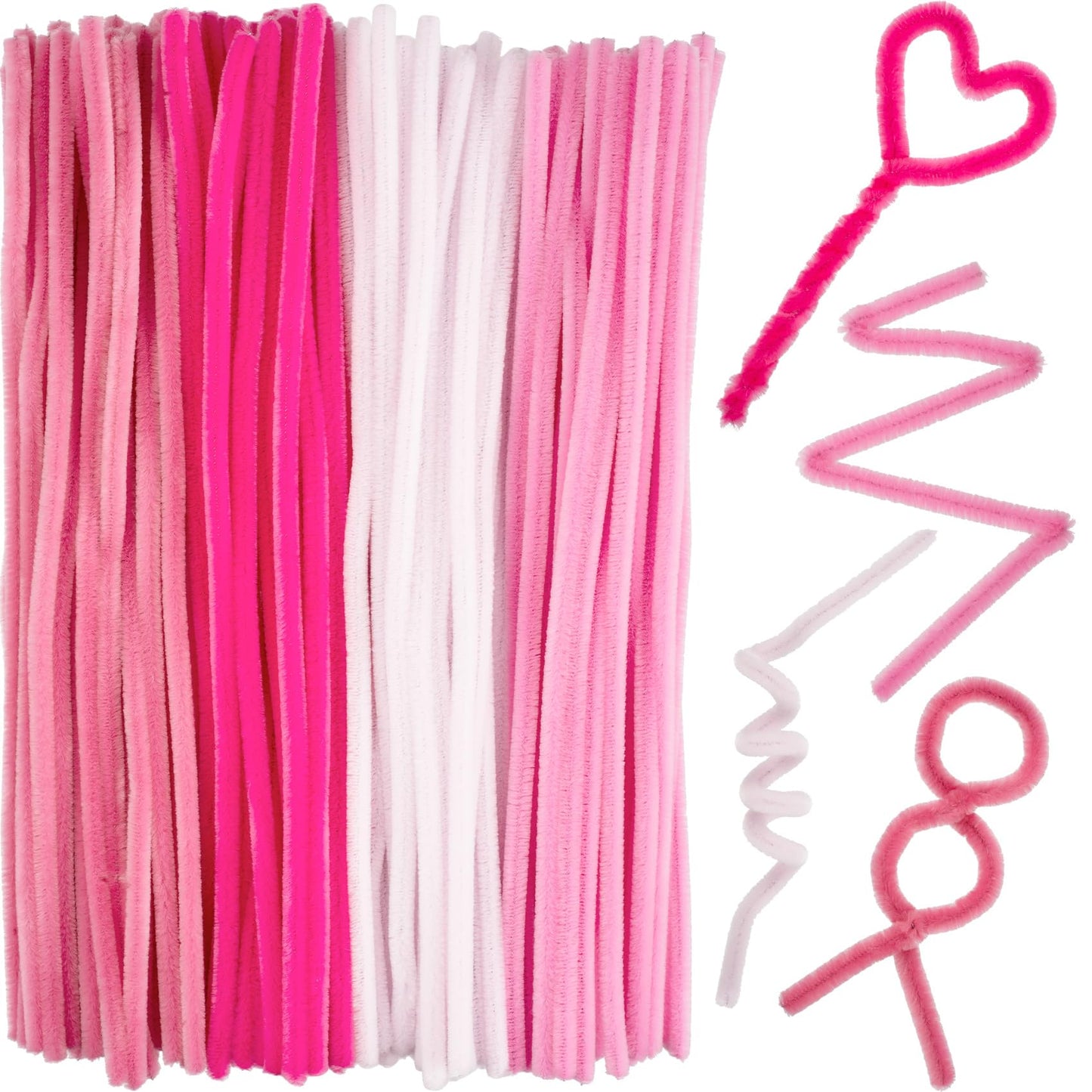 BEIQIYA 80pcs Fluffy Tube Cleaner, Thick Fluffy Fuzzy Wire Sticks Crart Supplies for Making Animals Plants Fruits Flowers Decorations- Pink